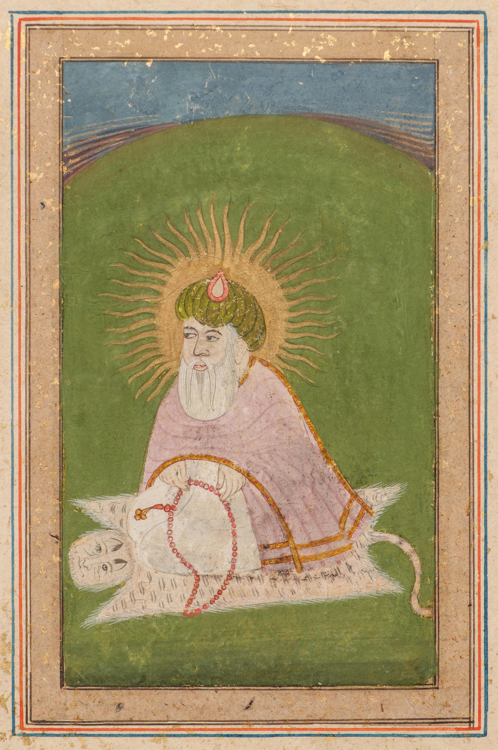 Provincial Mughal Portrait Of A Sufi Saint Or Faqir,North India, Probably Awadh Or Murshidabad, C.: Provincial Mughal Portrait Of A Sufi Saint Or Faqir,North India, Probably Awadh Or Murshidabad, C. 1780-1820. Size: 13.5'' x 9.25'', 34 x 23 cm (sheet); 14'' x 11'', 36 x 28 cm (mat). Opaque watercolo