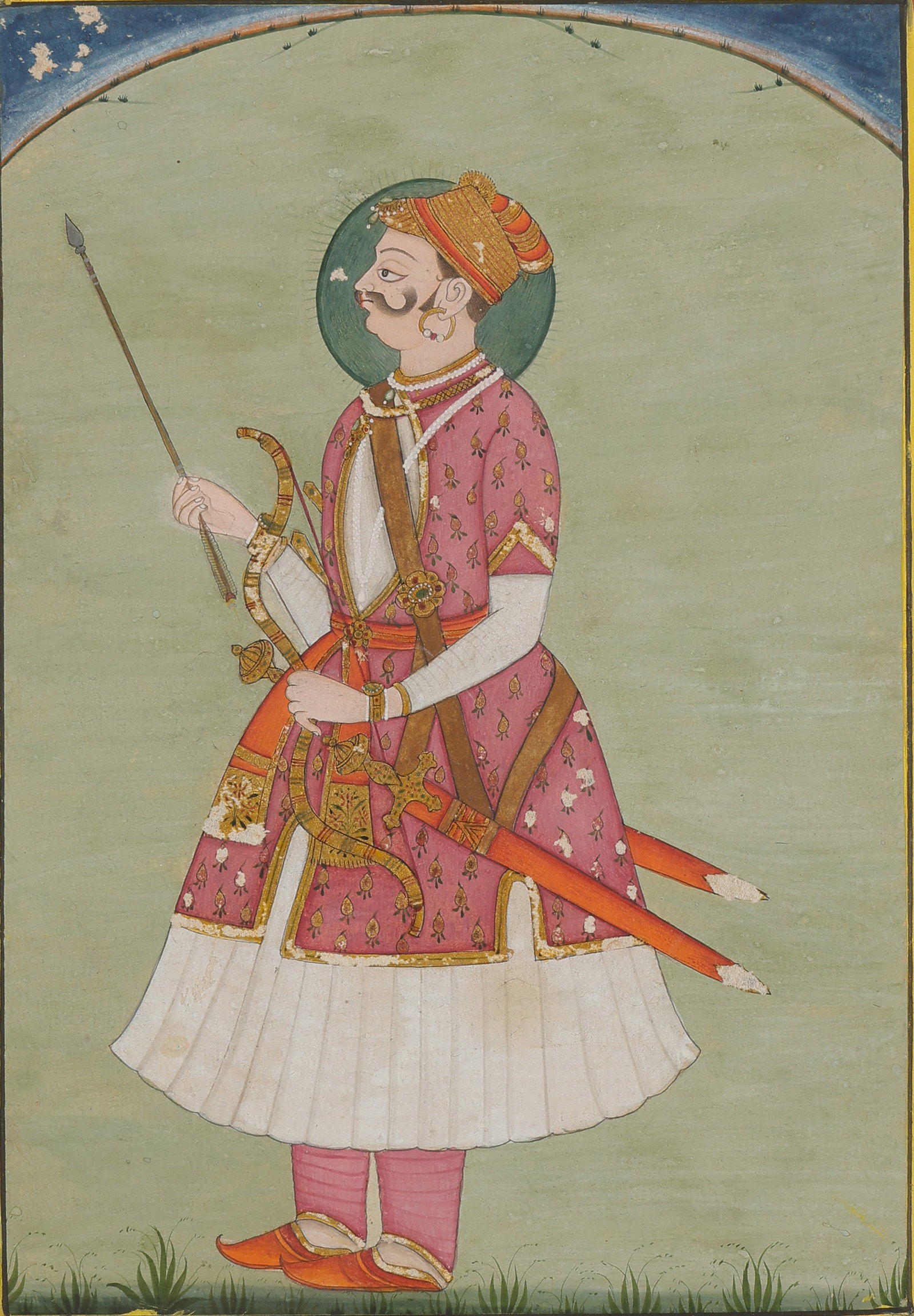 Bikaner Portrait Of A Rajput Nobleman, Royal Household Collection Stamp Verso, Late 18th - Early: Bikaner Miniature Portrait Of A Nobleman, Royal Household Collection Stamp Verso, Late 18th - -Early 19th C. Size: 12.25'' x 8.5'', 31 x 22 cm (sheet); 16'' x 12'', 41 x 30 cm (mat). Late 18th century