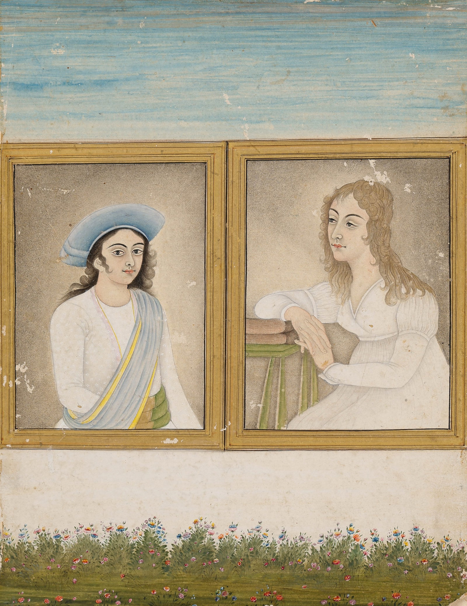 Anglo-Indian Company School Miniature Portrait Of Two Europeans, Early 19th C. (1 of 5)