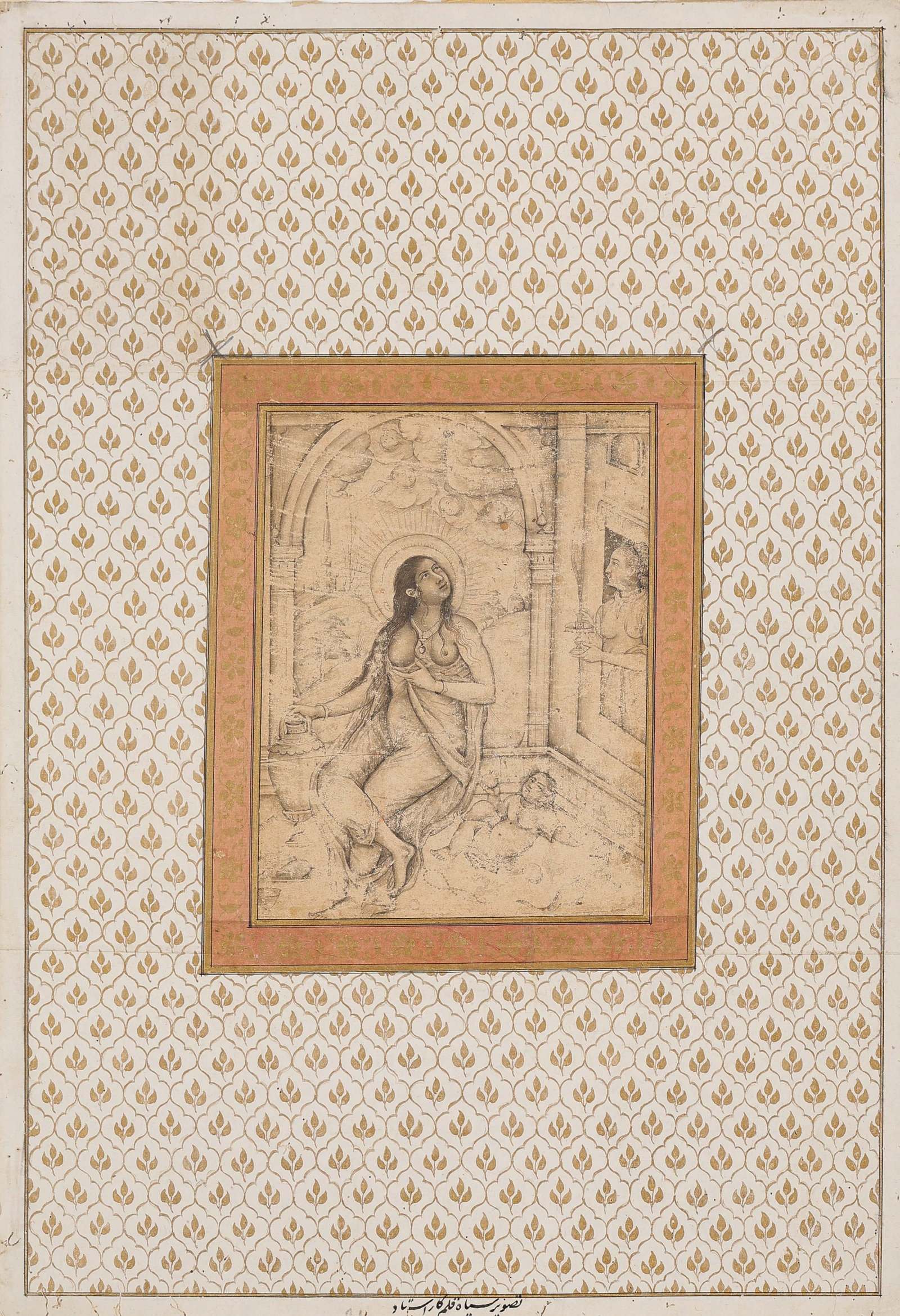 Mughal School Miniature Drawing Of The Virgin Mary, Mid-Late 17th C. (1 of 6)