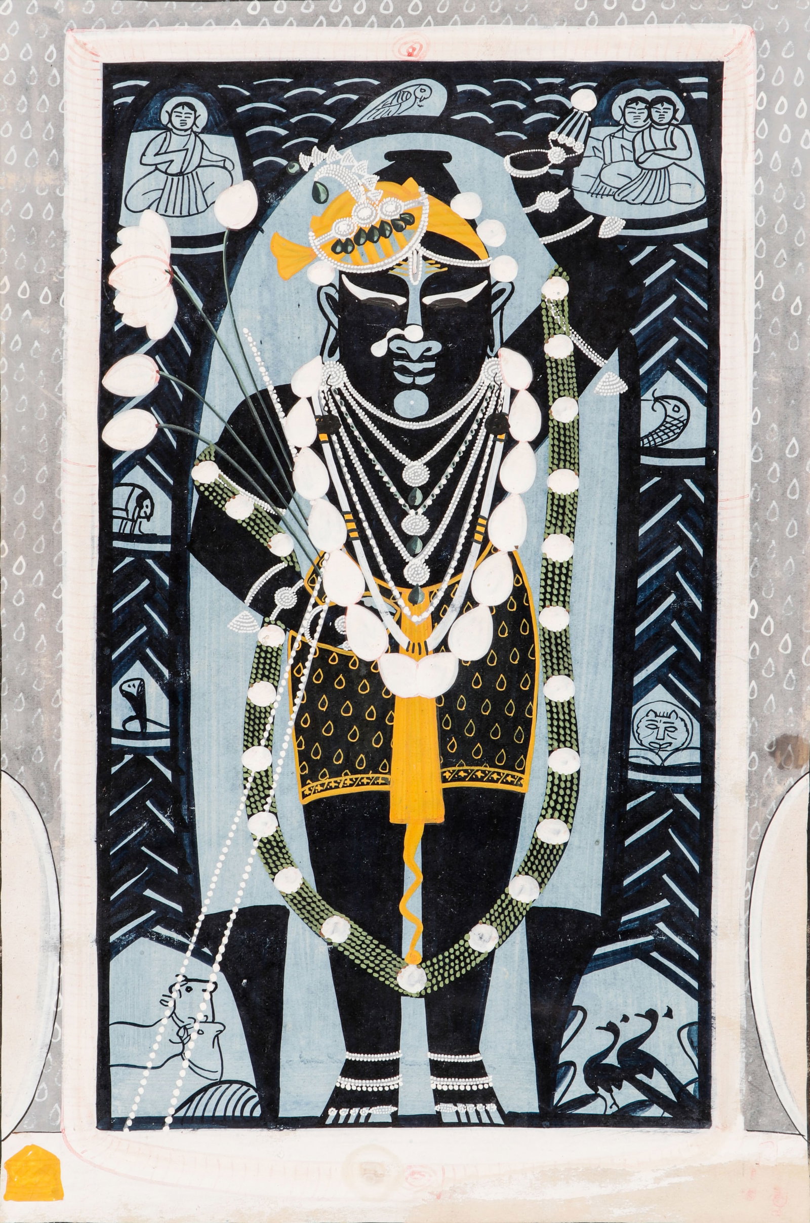 Indian Miniature Painting Of Shrinathji (Krishna), Nathdwara School, Rajasthan, C.1880-1920: Indian Miniature Painting Of Shrinathji (Krishna), Nathdwara School, Rajasthan, C.1880-1920. Size: 12.5'' x 9'', 32 x 23 cm (sheet); 17'' x 14'', 43 x 36 cm (mat). Opaque watercolor on paper. Shrinath
