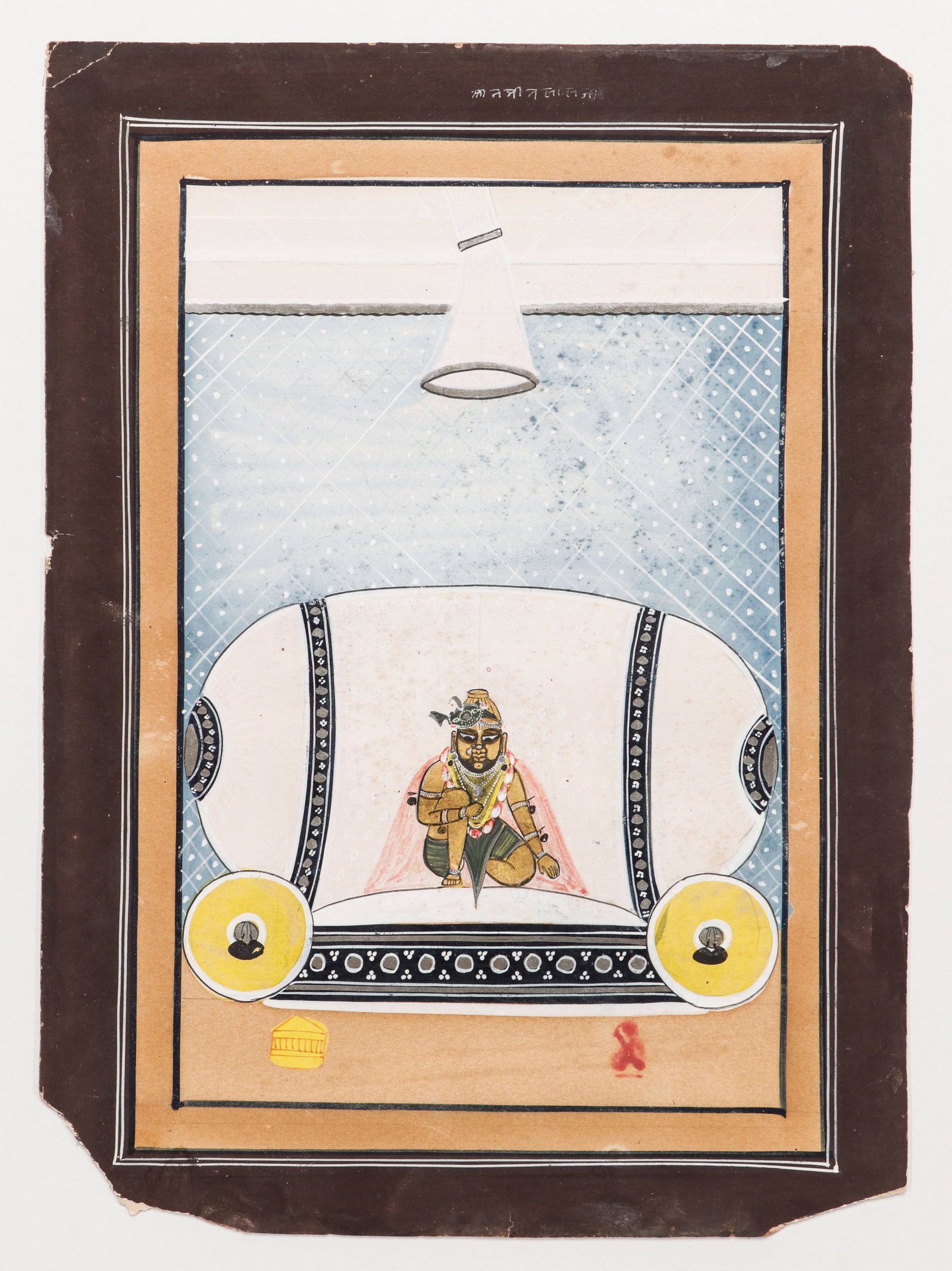 Nathdwara School Painting Of Child Krishna (Shrinathji), Rajasthan, 19th C.: Nathdwara School Painting Of Child Krishna (Shrinathji), Rajasthan, 19th C. Size: 12.5'' x 9.25'', 32 x 23 cm (sheet); 17'' x 14'', 43 x 36 cm (mat). A Nathdwara school devotional painting of Child Kr