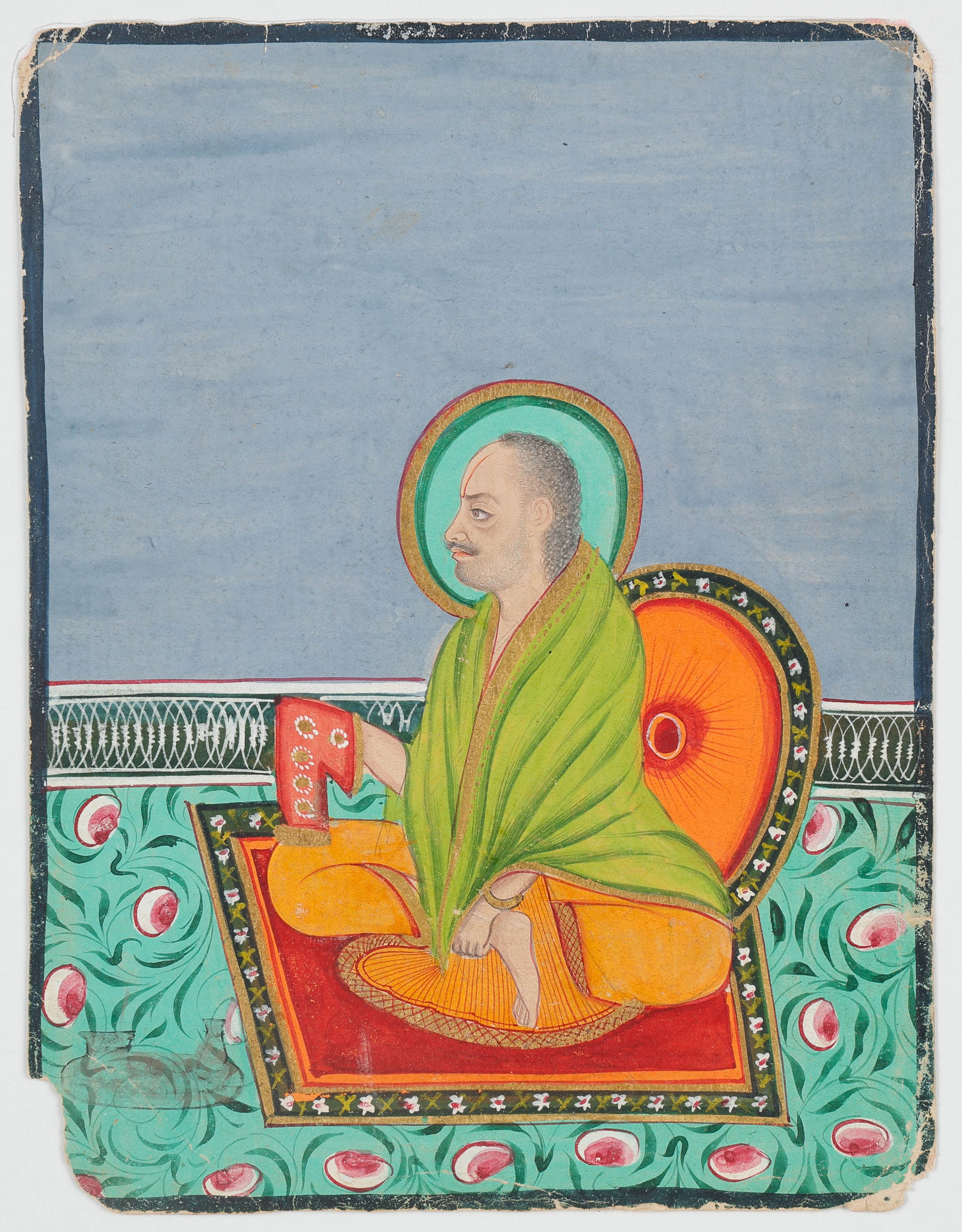 Portrait Of A Jain Monk / Jain Acharya, Rajasthan Gujarat Manuscript Miniature, Late 19th C.: Jain Monk Portrait Painting India Rajasthan Gujarat Manuscript Miniature, 19th C. Size: 7'' x 5.25'', 18 x 13 cm (sheet); 12'' x 8.75'', 30 x 22 cm (mat). A Western Indian devotional painting depictin