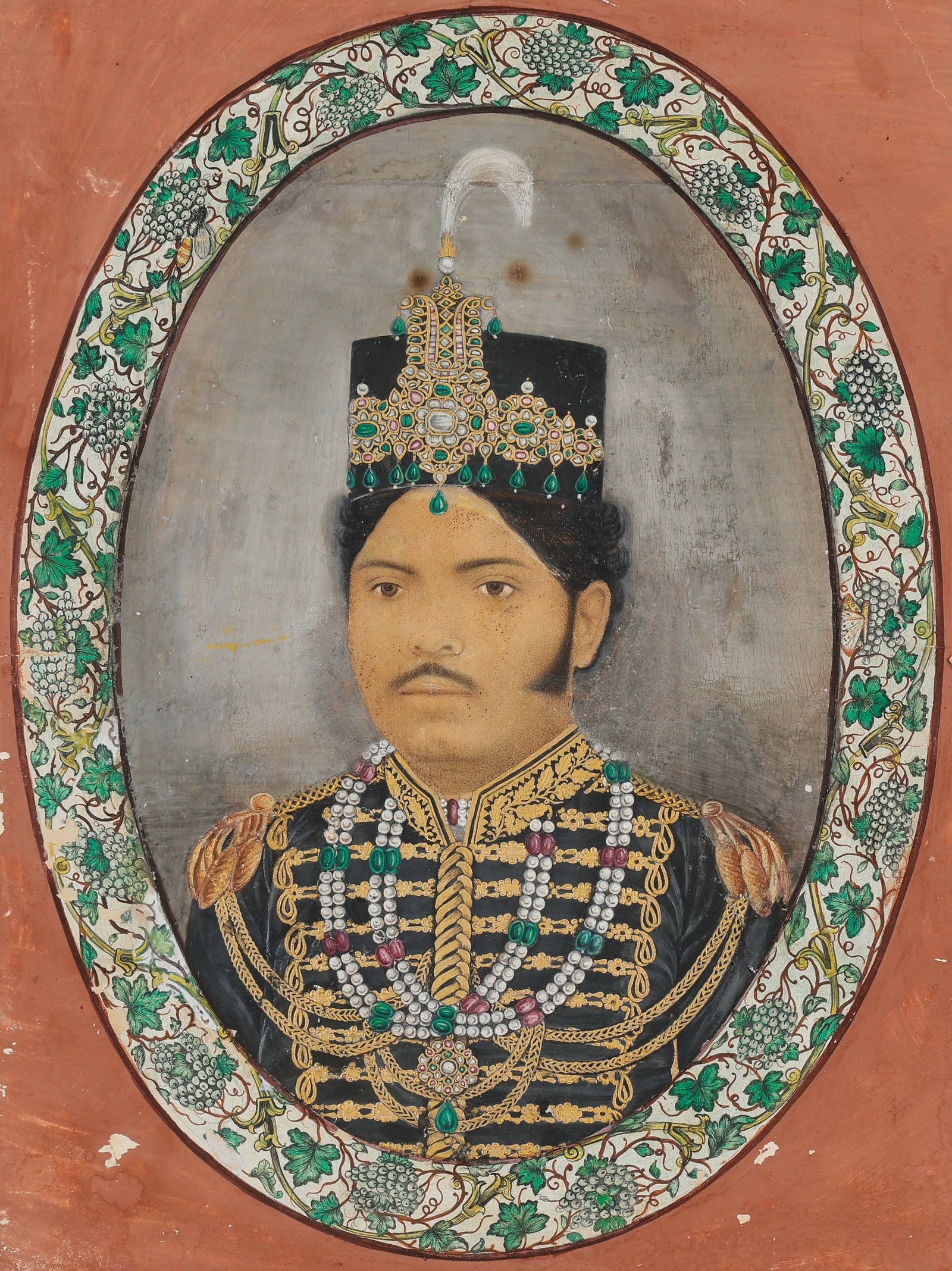 Indian Miniature Painting of Mir Laiq Ali Khan, Salar Jung II KCIE (d. 1889) Prime Minister of: Indian Miniature Painting of Mir Laiq Ali Khan, Salar Jung II KCIE (d. 1889) Prime Minister of Hyderabad State (1884-1887). Size: 11.25'' x 8.25'', 29 x 21 cm (sheet); 17'' x 14'', 43 x 36 cm (mat). O