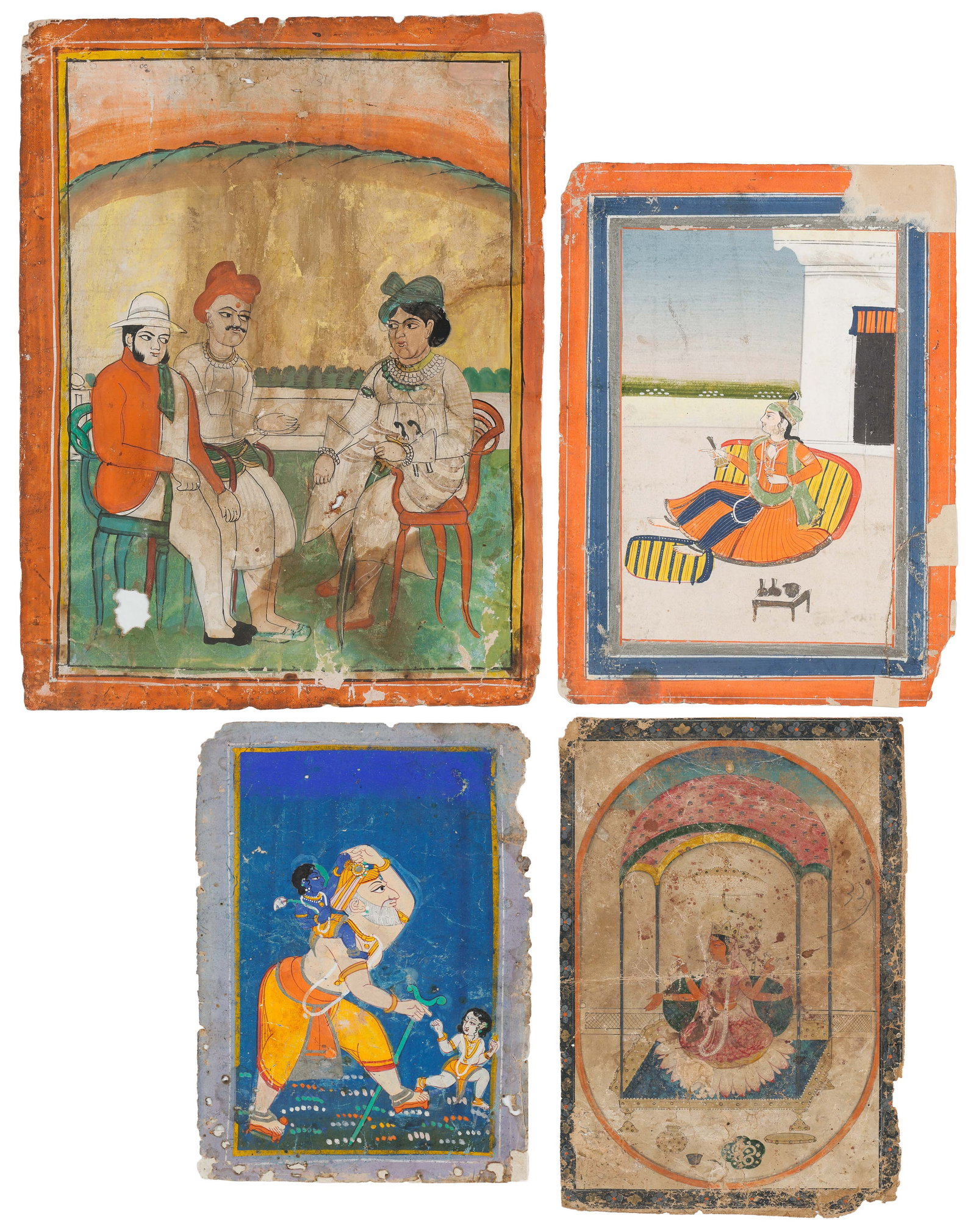 4 Indian Miniature Paintings, Rajput And Pahari Schools, C. 19th C-Early 20th C. (1 of 9)
