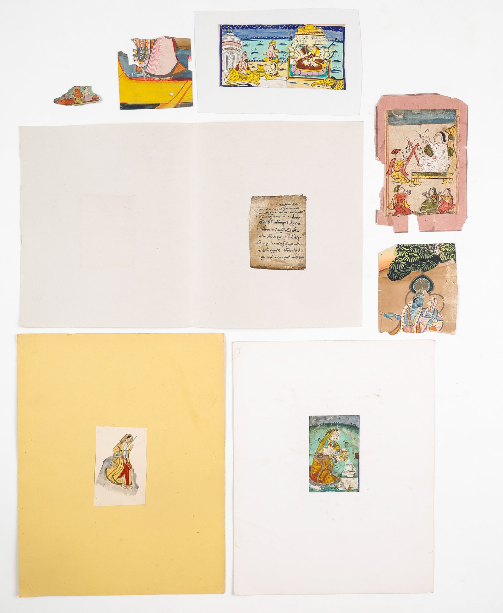 Study Collection Of 8 Indian Miniature Manuscript, Paintings And Fragments, Late 19th/Early 20th C. (1 of 5)