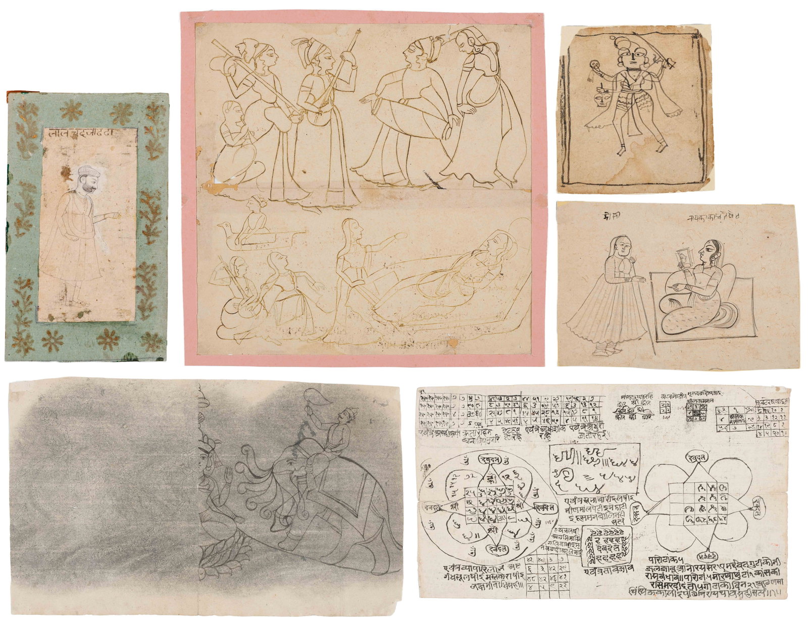 6 Indian Miniature Folk Painting Preparatory Drawings And Tantric Diagrams, Rajasthan And Related (1 of 13)