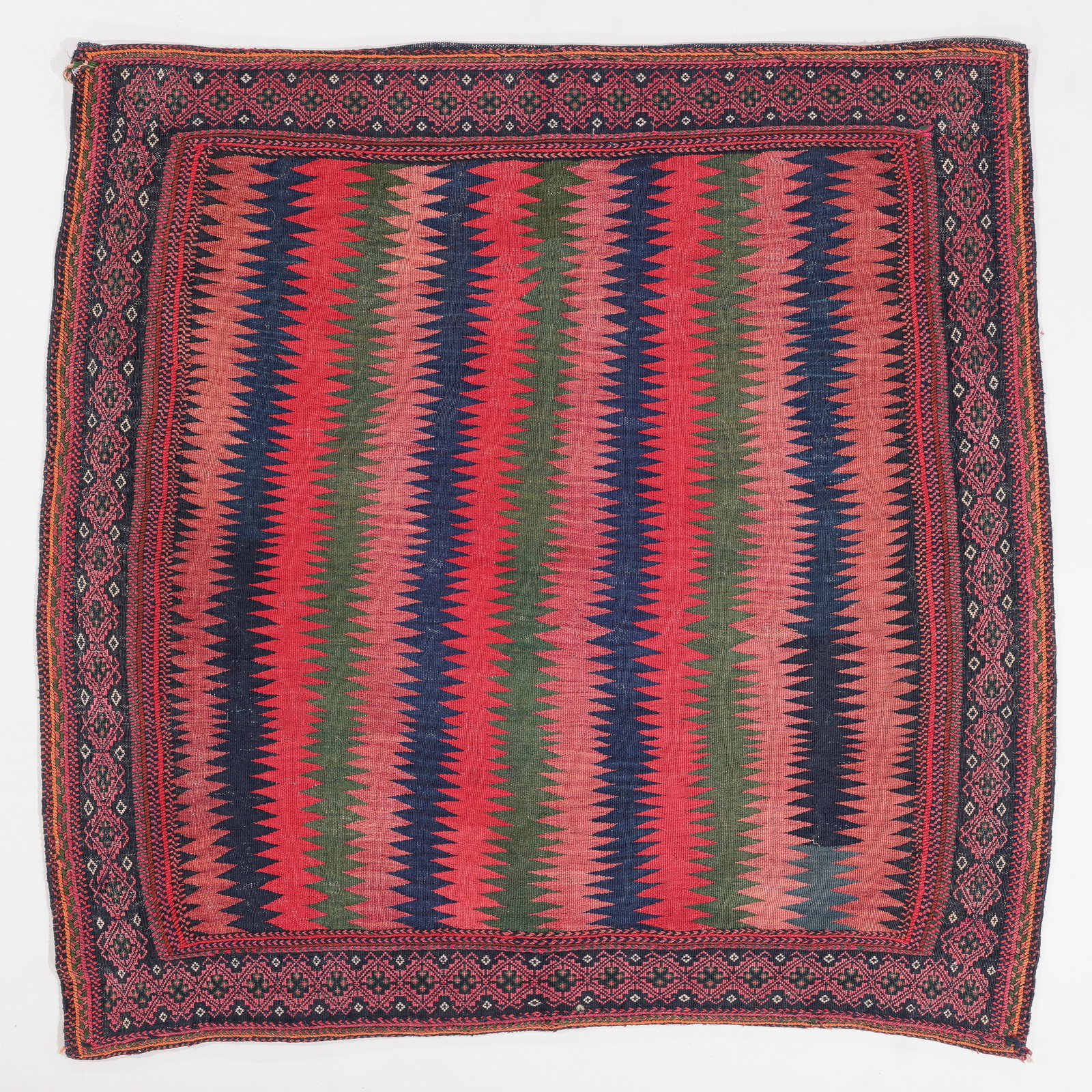 Afshar Flatwoven Sofreh, Persia, Early 20th C., 4'0'' x 4'1'': Afshar Flatwoven Sofreh, Persia, Early 20th C., 4'0'' x 4'1'' (122 x 124 cm). Weight: 6 lbs. Material: wool surface, wool warp. Excellent condition.