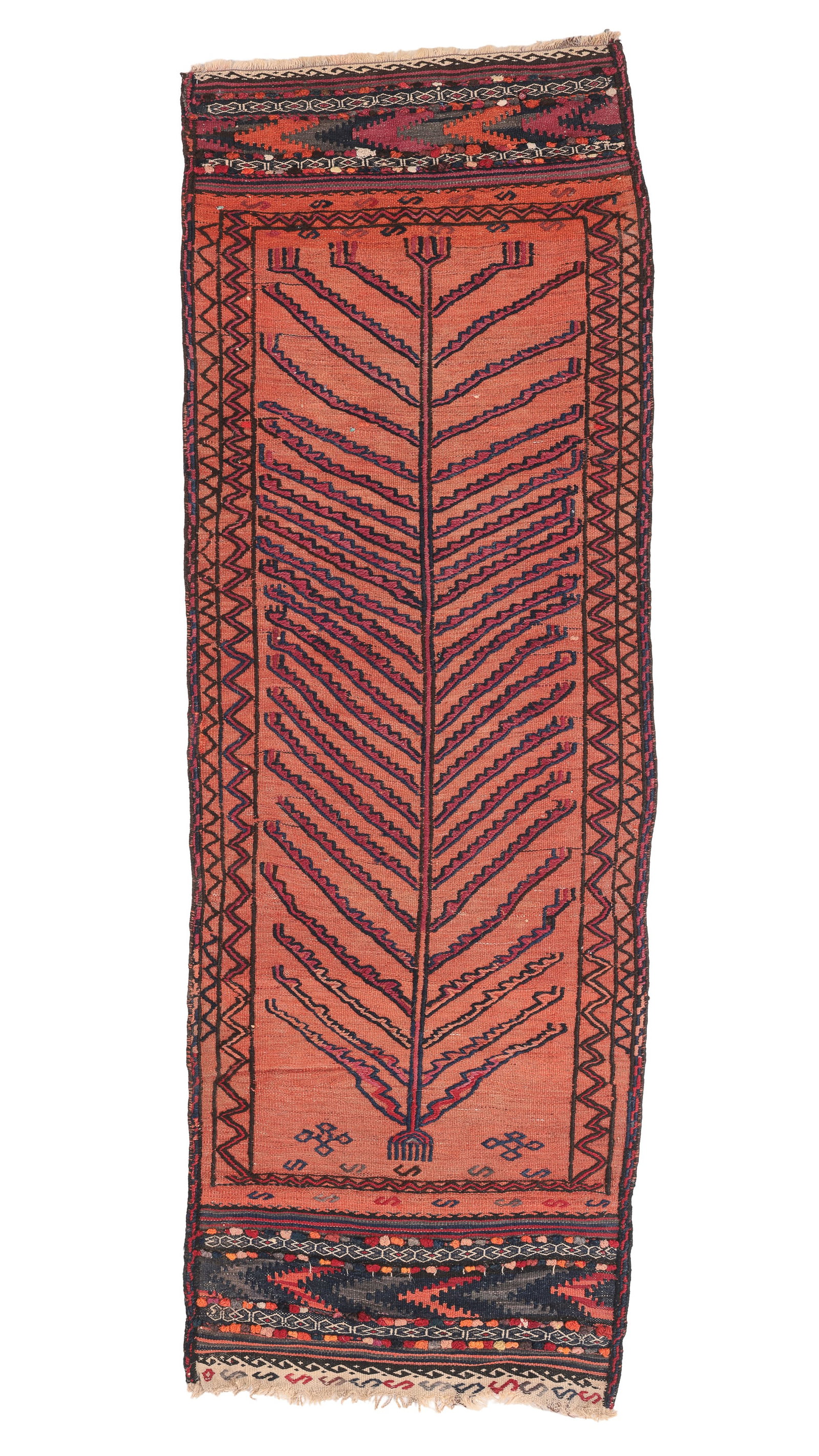 Kordi Flatwoven Sofreh, NE Persia, Early 20th C., 2'2'' x 6'0'': Kordi Flatwoven Sofreh, NE Persia, Early 20th C., 2'2'' x 6'0'' (66 x 183 cm). Weight: 5 lbs. Material: wool surface, wool warp. Excellent condition.