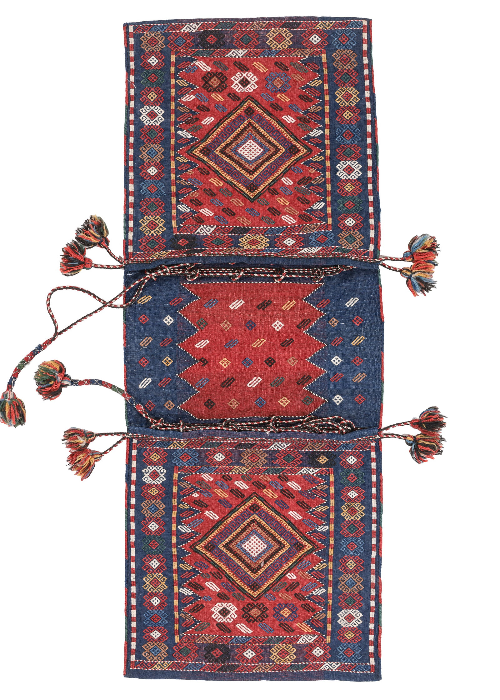 Fine Azeri Flatwoven Saddlebag, Transcaucasus, Late 19th C., 1'9'' x 4'8'': Fine Azeri Flatwoven Saddlebag, Transcaucasus, Late 19th C., 1'9'' x 4'8'' (53 x 142 cm). Weight: 4 lbs. Material: wool surface, wool warp. Excellent condition.