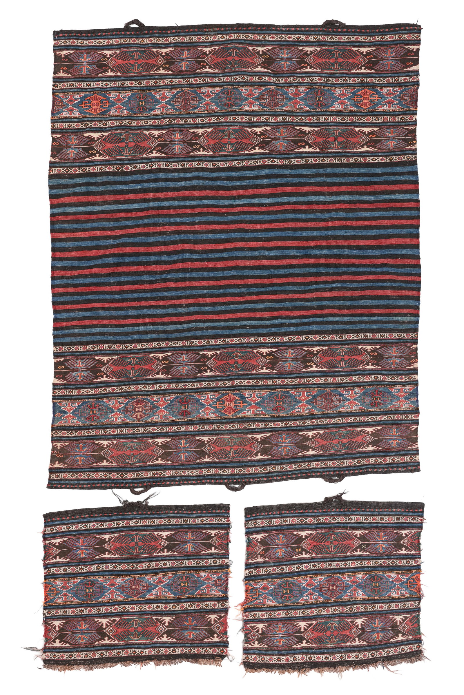 Opened Shahsevan Sumak Mafrash & 2 End Panels, Transcaucasus, Late 19th C (1 of 6)