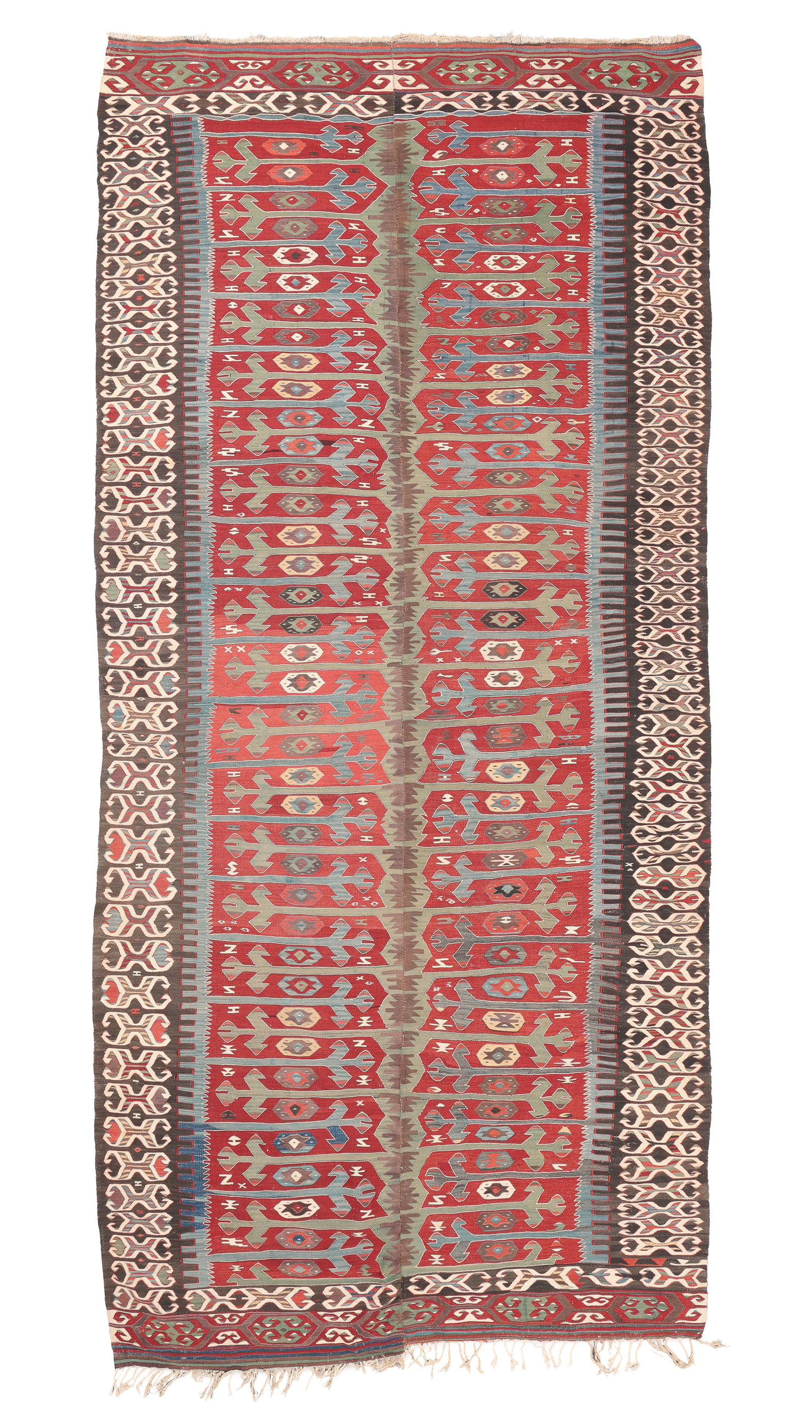 Karakuzulu Kilim, Southwest Anatolia, Turkey, 19th C., 6'2'' x 13'1'': Karakuzulu Kilim, Southwest Anatolia, Turkey, 19th C., 6'2'' x 13'1'' (188 x 399 cm). Weight: 21 lbs. Material: wool surface, wool warp. Excellent condition.