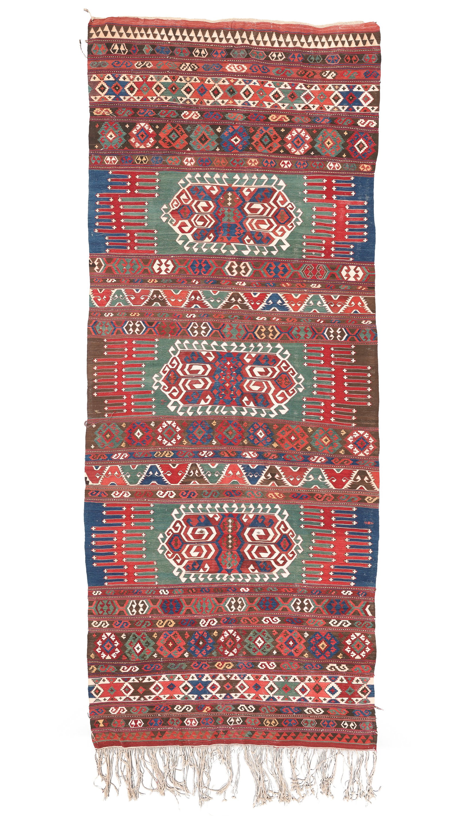 Fine Obruk Kilim, Central Anatolia, Ca. 1875, 5'9'' x 14'7'': Fine Obruk Kilim, Central Anatolia, Ca. 1875, 5'9'' x 14'7'' (175 x 445 cm). Weight: 20 lbs. Material: wool surface, wool warp. Excellent condition.