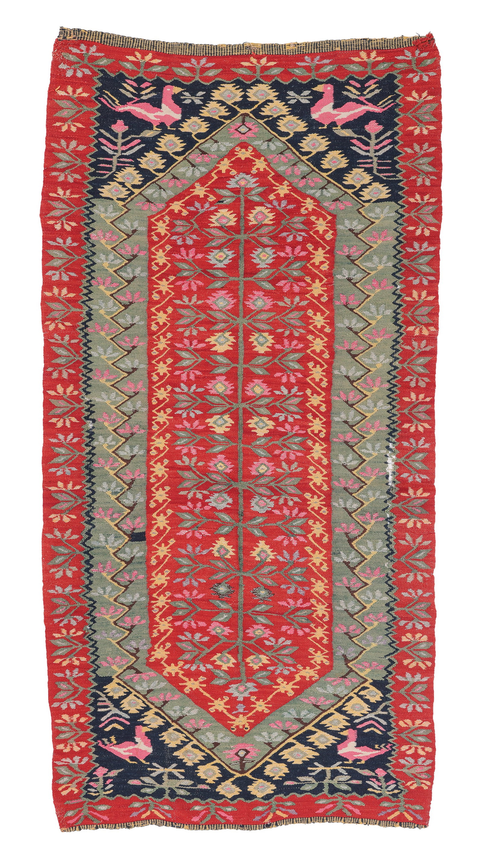 Floral Kilim, Balkans, Late 19th/Early 20th C., 3'5'' x 6'9'': Floral Kilim, Balkans, Late 19th/Early 20th C., 3'5'' x 6'9'' (104 x 206 cm). Weight: 5 lbs. Wool.
