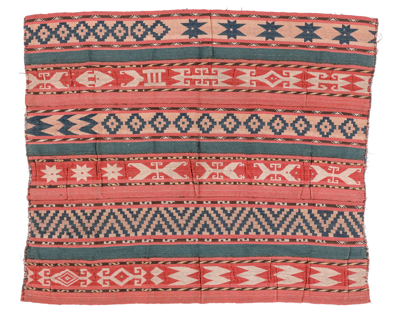 Uzbek Gajari Kilim, Central Asia, Ca. 1900, 3'7'' x 4'2'': Uzbek Gajari Kilim, Central Asia, Ca. 1900, 3'7'' x 4'2'' (109 x 127 cm). Weight: 5 lbs. Material: wool surface, wool warp.