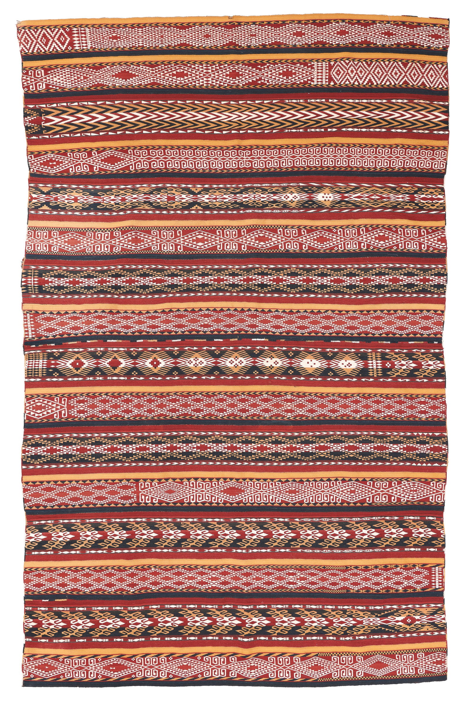 Uzbek Gajari Kilim, Central Asia, Ca. 1900, 6'8'' x 10'7': Uzbek Gajari Kilim, Central Asia, Ca. 1900, 6'8'' x 10'7'' (203 x 323 cm). Weight: 19 lbs. Material: wool surface, wool warp.