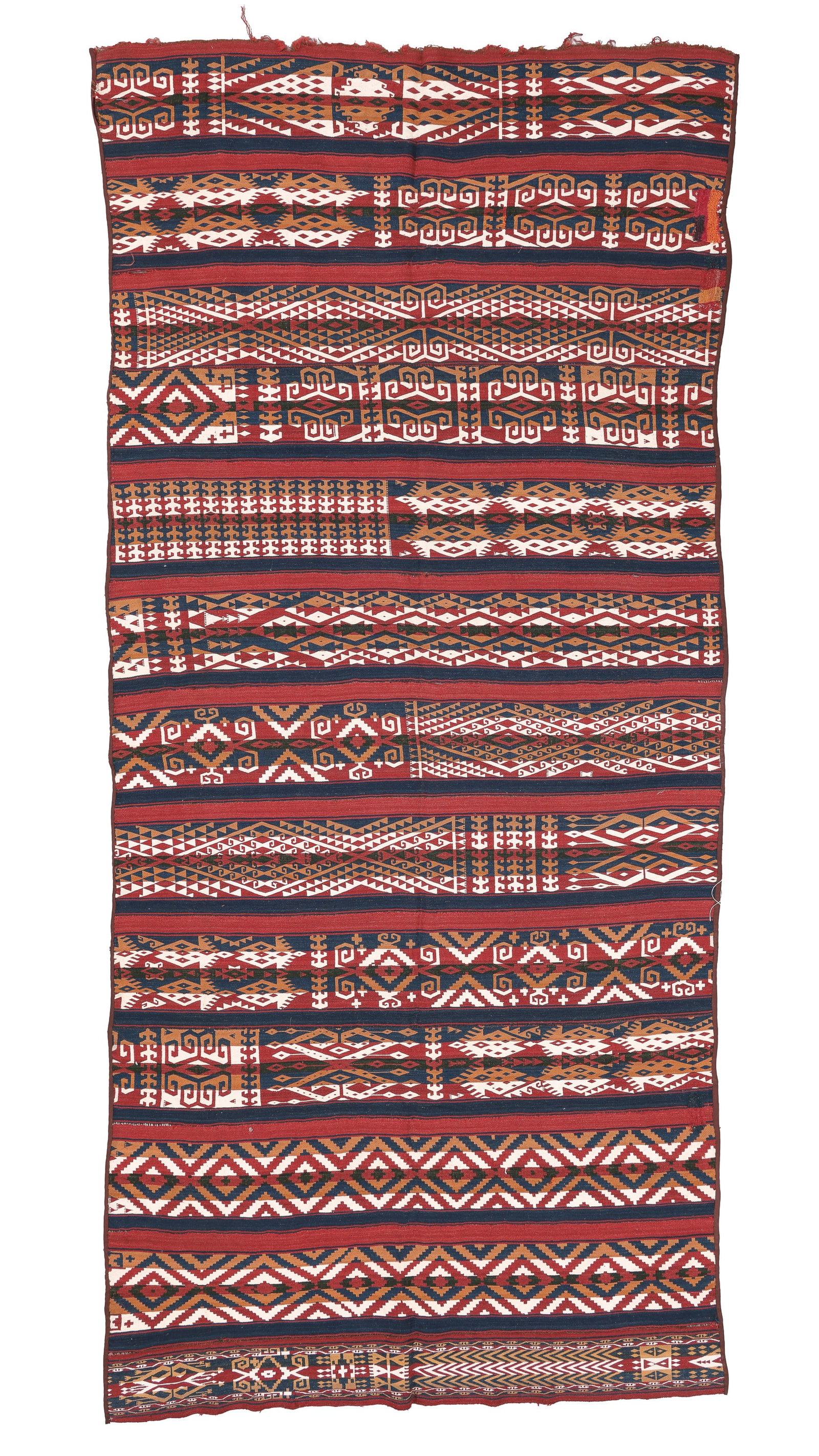 Uzbek Gajari Kilim, Central Asia, Ca. 1900, 5'2'' x 11'7'': Uzbek Gajari Kilim, Central Asia, Ca. 1900, 5'2'' x 11'7'' (157 x 353 cm). Weight: 18 lbs. Material: wool surface, wool warp.