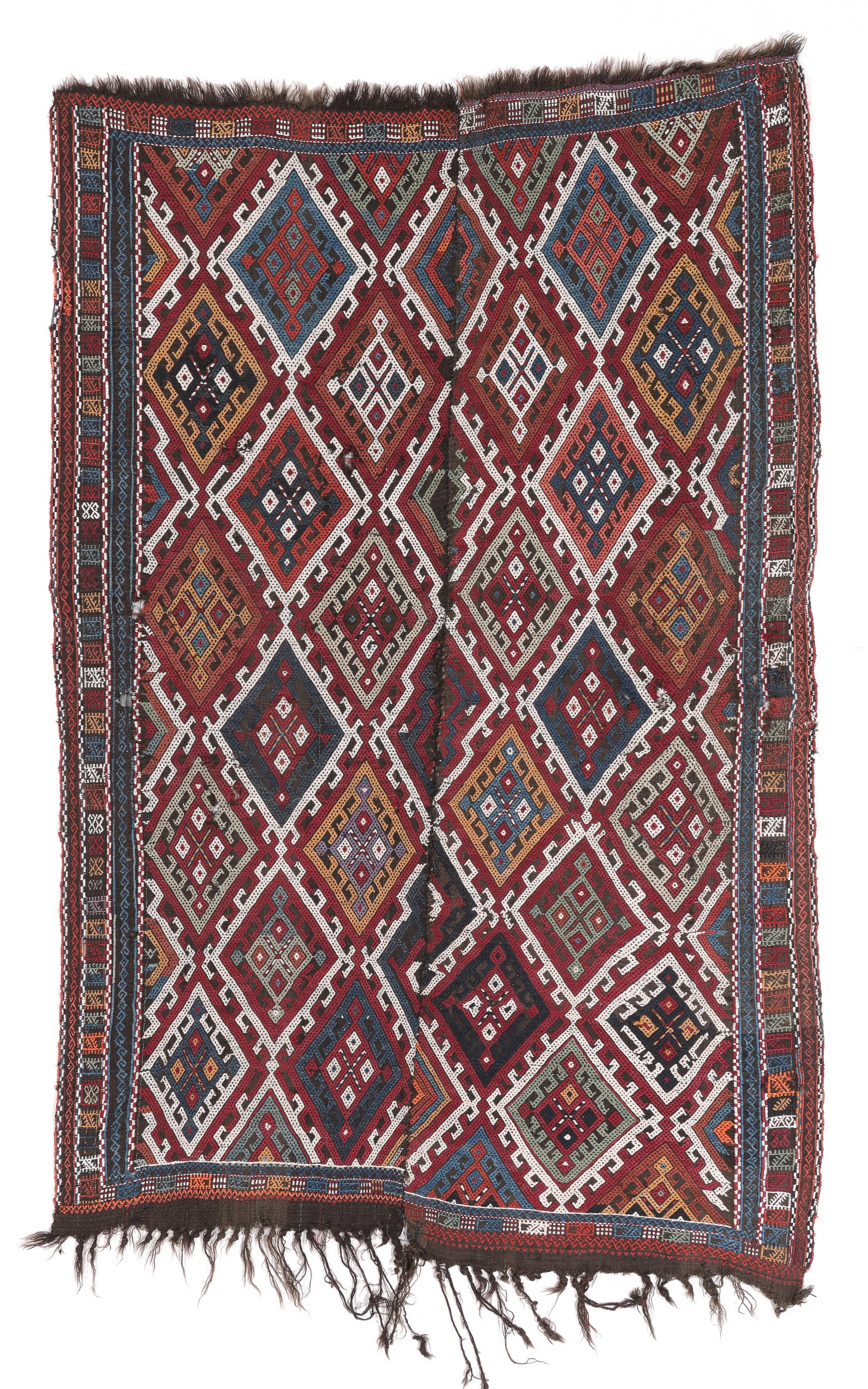 Central Anatolian Cicim Flatweave, Turkey, Late 19th C., 4'4'' x 7'0'': Central Anatolian Cicim Flatweave, Turkey, Late 19th C., 4'4'' x 7'0'' (132 x 213 cm). Weight: 7 lbs. Material: wool surface, wool warp.
