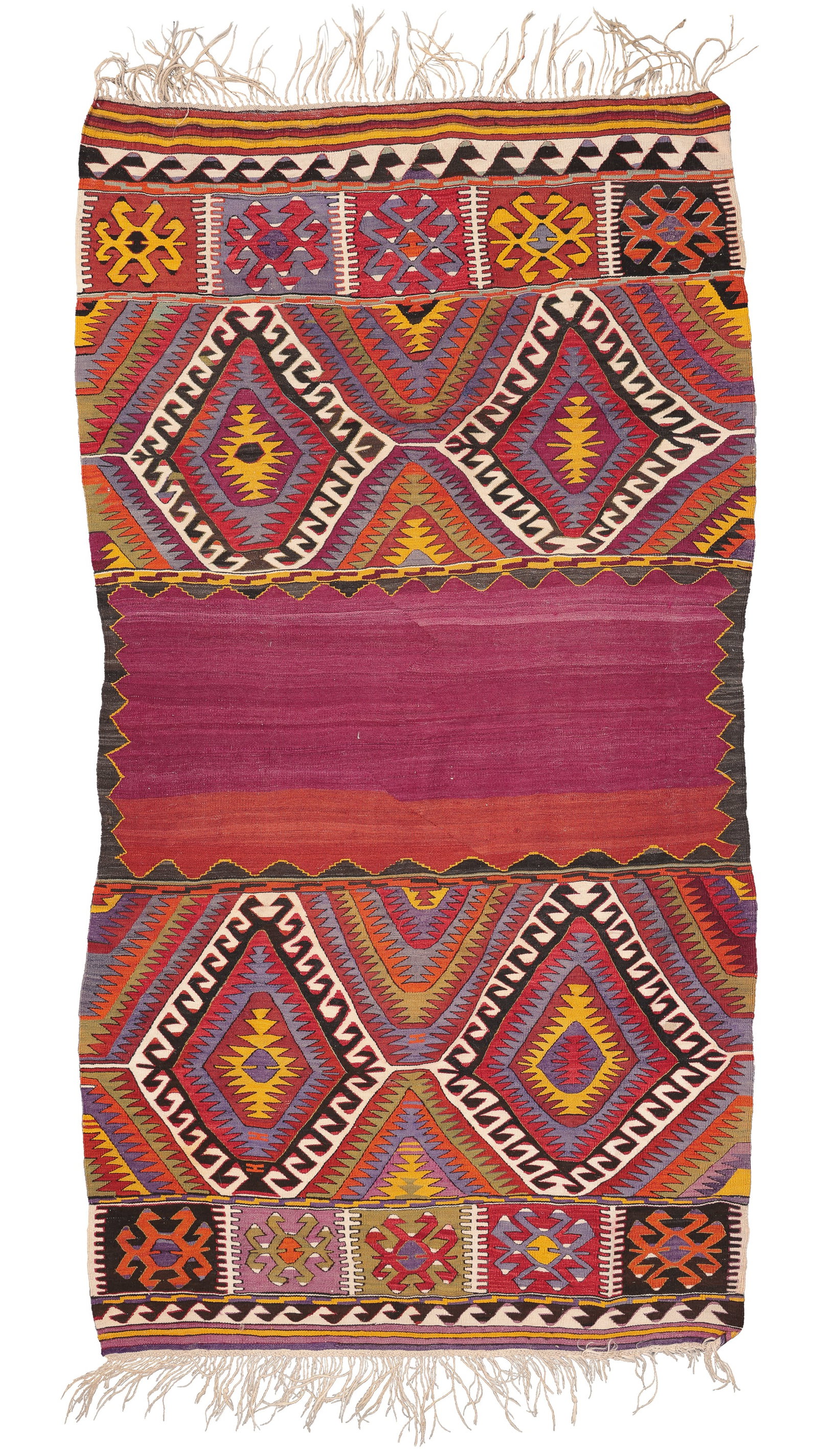 Fetiye Camel Cover Kilim, Southwest Anatolia, Turkey, Ca. 1900, 4'11'' x 9'2'': Fetiye Camel Cover Kilim, Southwest Anatolia, Turkey, Ca. 1900, 4'11'' x 9'2'' (150 x 279 cm). Weight: 12 lbs. Material: wool surface, wool warp.
