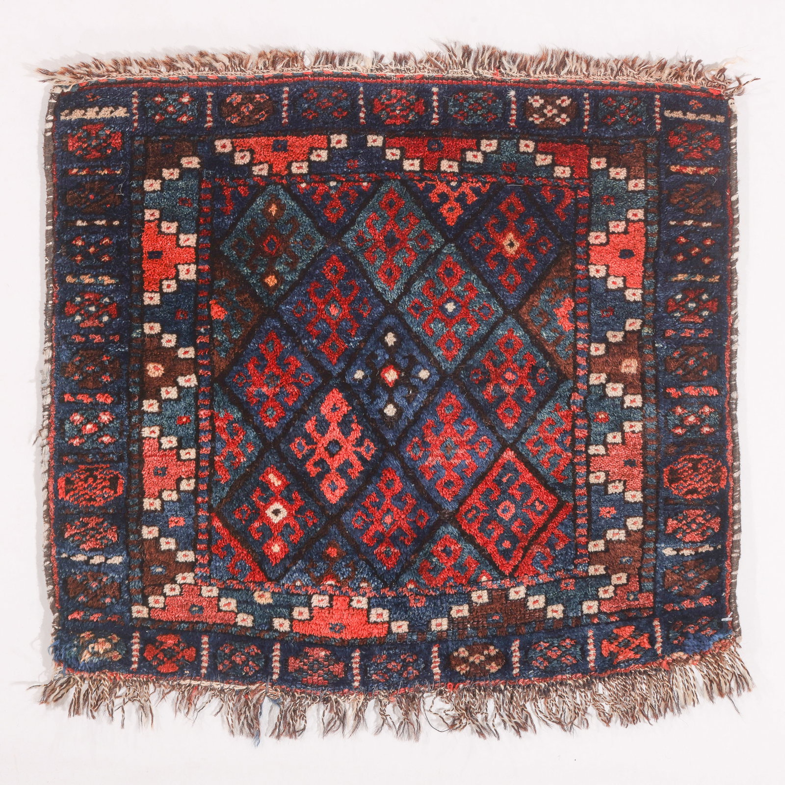 Jaff Kurd Pile Bagface, Persia, Ca. 1900, 1'7'' x 1'10': Jaff Kurd Pile Bagface, Persia, Ca. 1900, 1'7'' x 1'10'' (48 x 56 cm). Weight: 2 lbs. Material: wool pile, wool warp, wool weft.