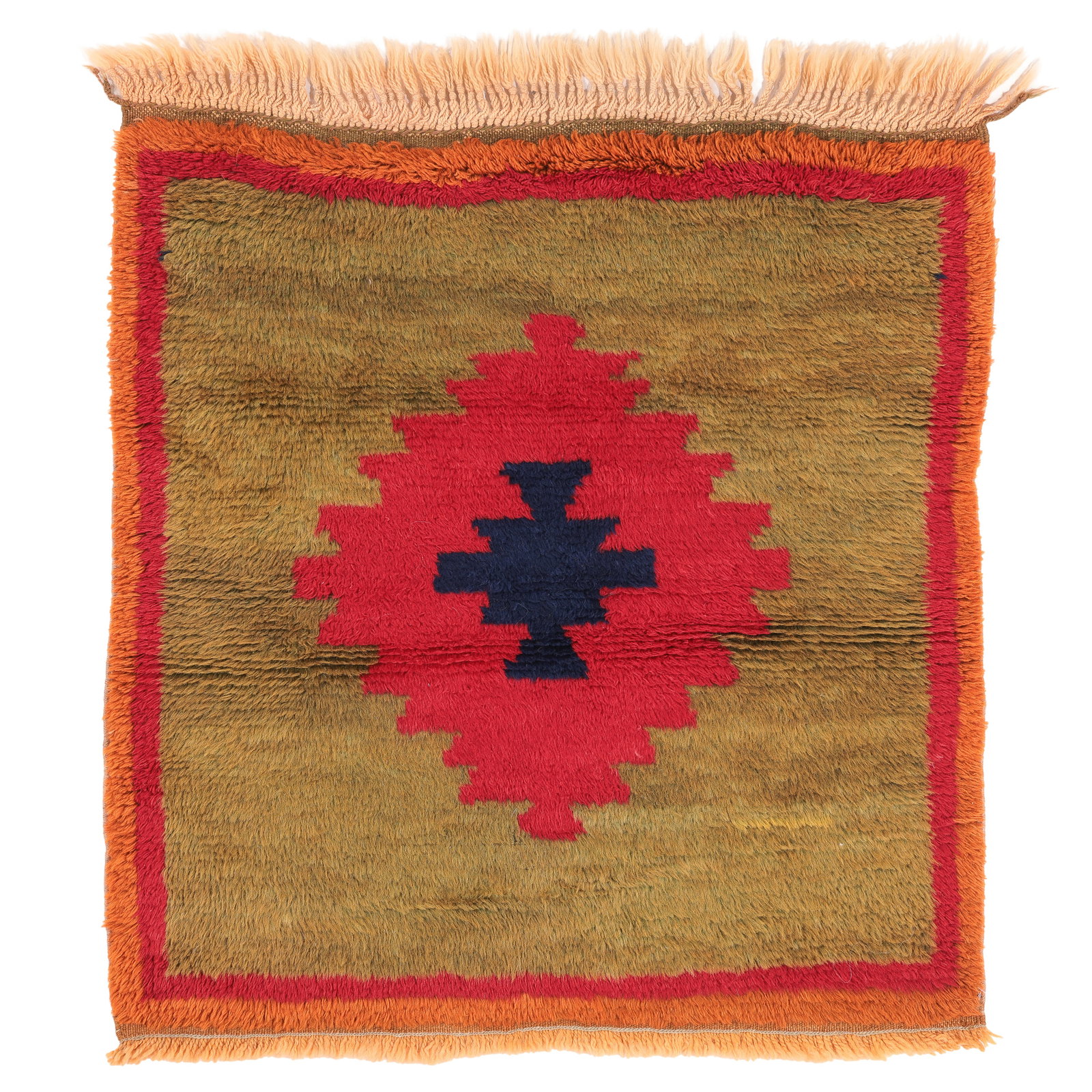 Small Obruk Area Tulu Rug, Central Anatolia, Early/Mid 20th C., 2'11'' x 3'0'': Small Obruk Area Tulu Rug, Central Anatolia, Early/Mid 20th C., 2'11'' x 3'0'' (89 x 91 cm). Weight: 5 lbs. Material: wool mohair pile, wool warp, wool weft.