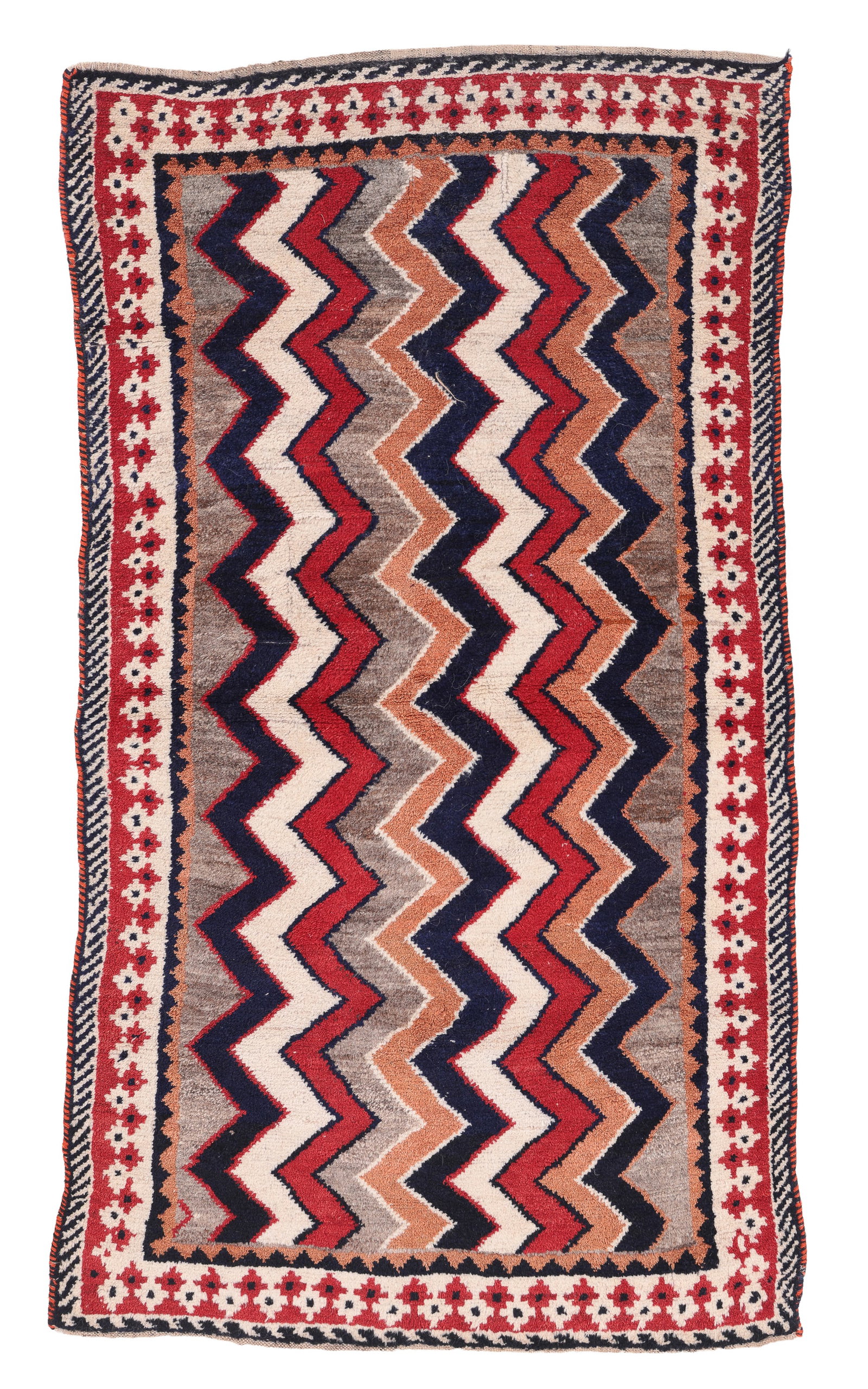 Gashgai Gabbeh Rug, Persia, Mid 20th C., 3'5'' x 6'4'': Gashgai Gabbeh Rug, Persia, Mid 20th C., 3'5'' x 6'4'' (104 x 193 cm). Weight: 12 lbs. Material: wool pile, wool warp, wool weft.