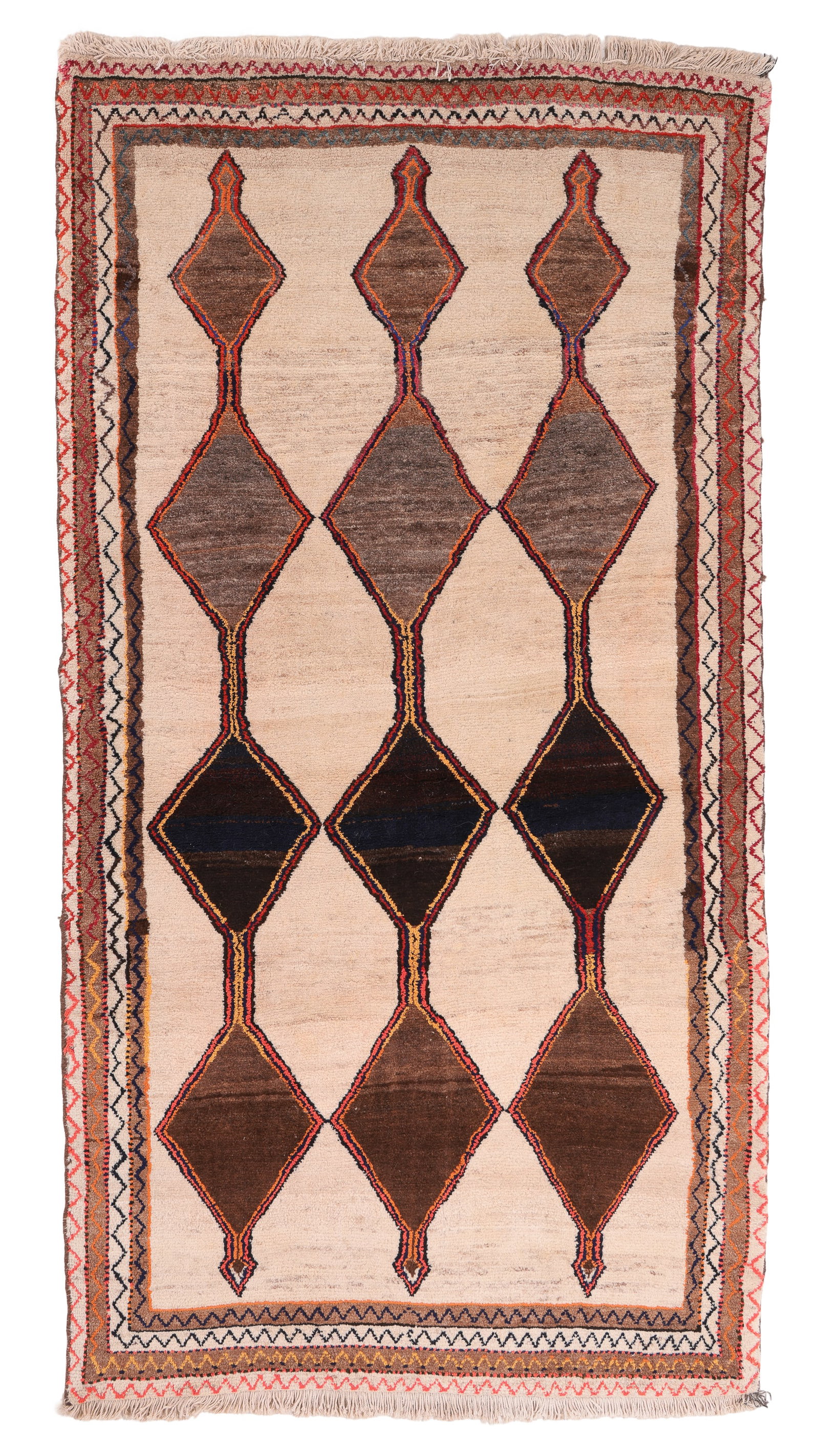 Gashgai Gabbeh Rug, Persia, Mid 20th C., 4'3'' x 8'0'': Gashgai Gabbeh Rug, Persia, Mid 20th C., 4'3'' x 8'0'' (130 x 244 cm). Weight: 27 lbs. Wool.