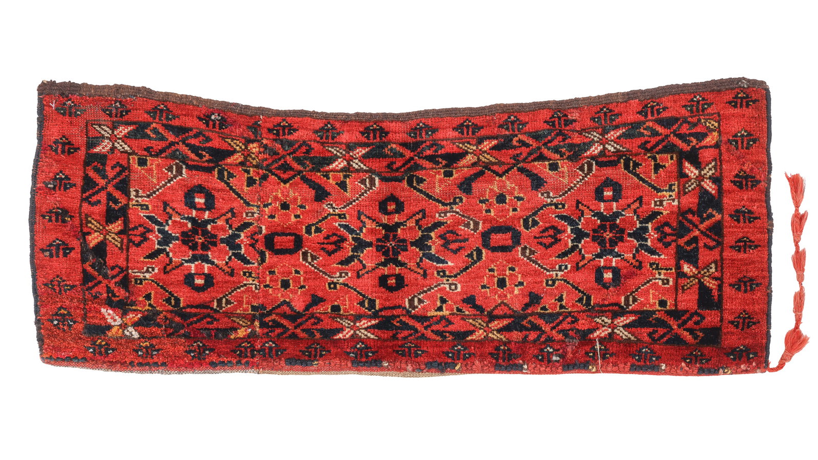Ersari Mafrash, Central Asia, 19th C., 2'9" x 1'1": Ersari Mafrash, Central Asia, 19th C., 2'9" x 1'1". An interesting and atypical Ersari weaving from the middle Amu Darya region of Central Asia. While examples from this area often feature Persianate 