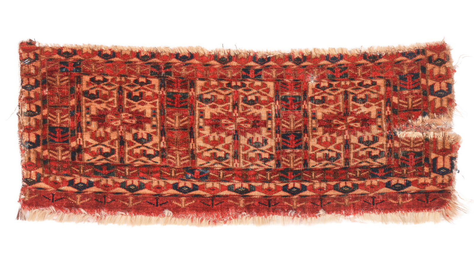 Tekke Kap, Central Asia, 19th C., 1'11" x 9": Tekke Kap, Central Asia, 19th C., 1'11" x 9". A classic cream-colored, three-panel kap, or personal bag, likely woven for a woman. The restrained palette and balanced format give it a quiet elegance. 