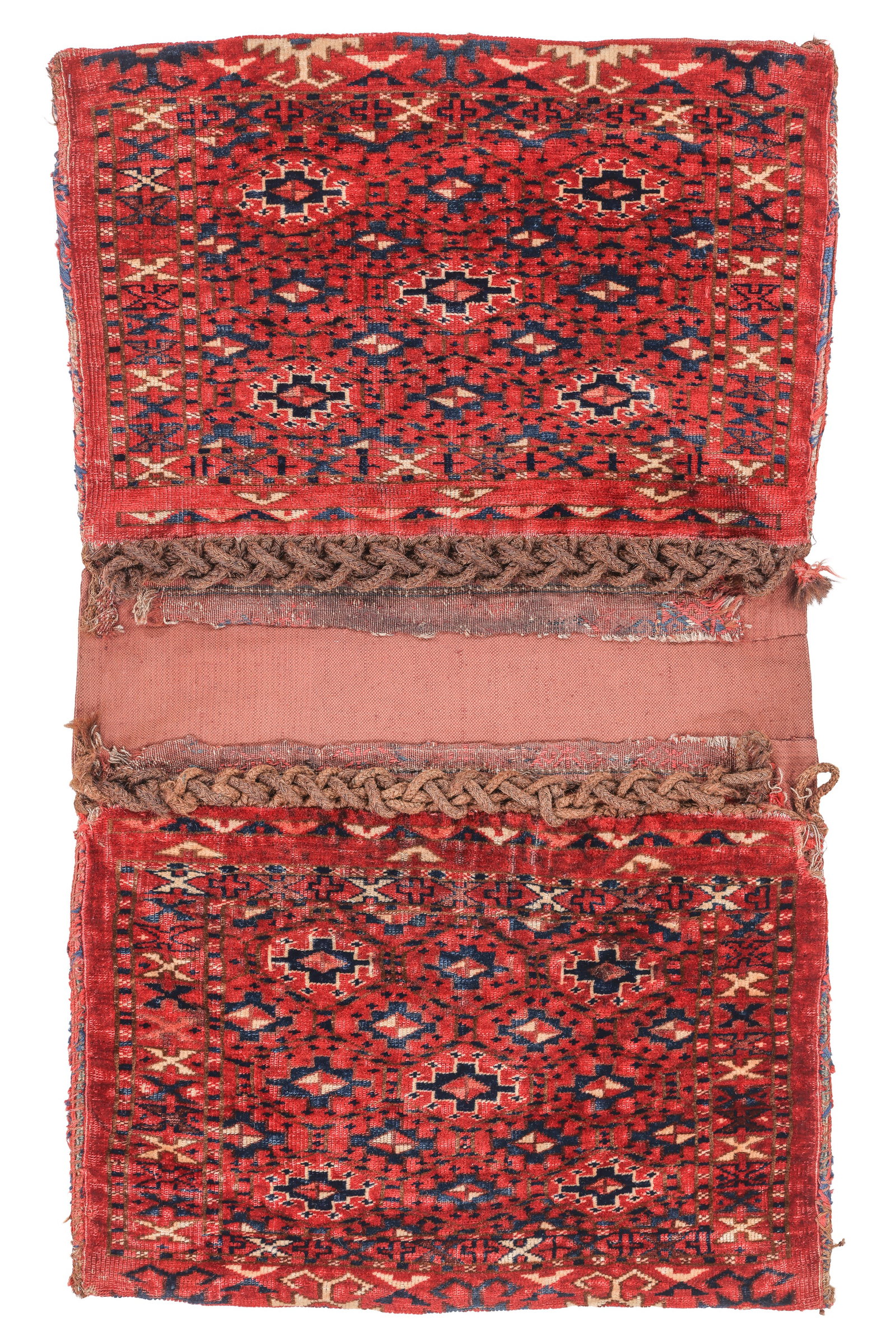 Yomut Saddle Bag Set (Khorjin), Central Asia, 19th C., 1'10" x 3' (1 of 3)
