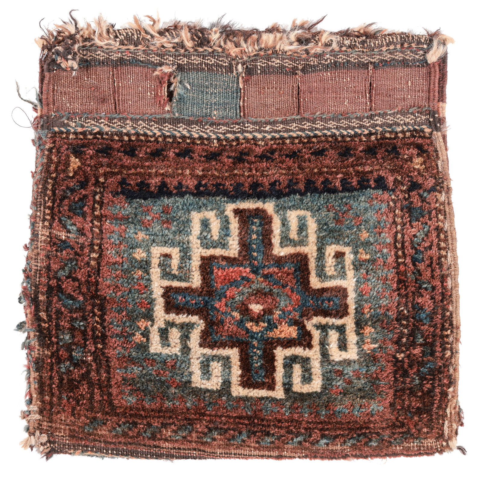 Aimaq Tribal Bag, Afghanistan, Early 20th C., 1'7'' x 1'7'' (1 of 2)