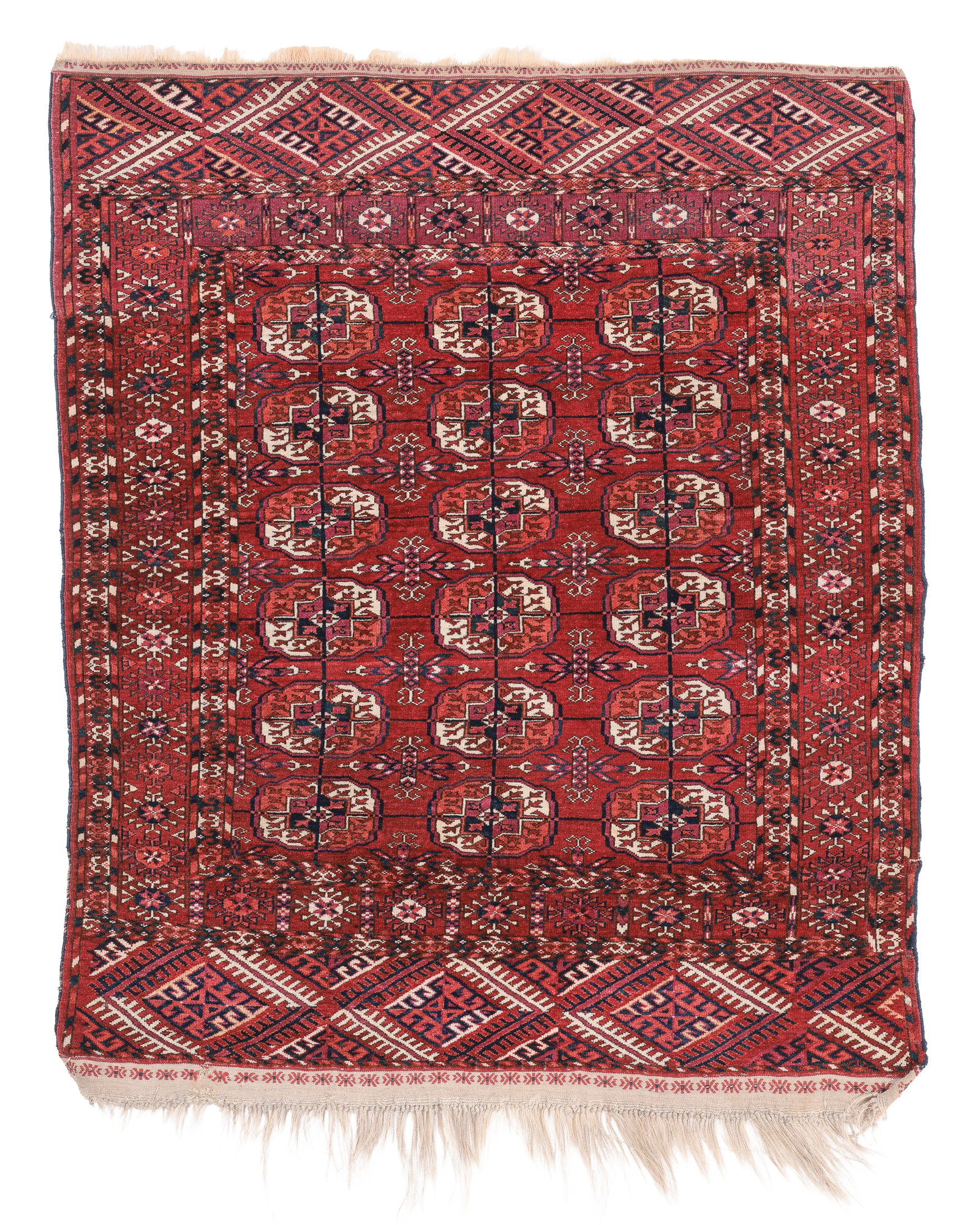 Tekke Wedding Rug, Central Asia, Late 19th C., 3'8'' x 4'3'': Tekke Wedding Rug, Central Asia, Late 19th C., 3'8'' x 4'3'' (112 x 130 cm). Weight: 6 lbs. Material: wool pile, wool warp, wool weft.