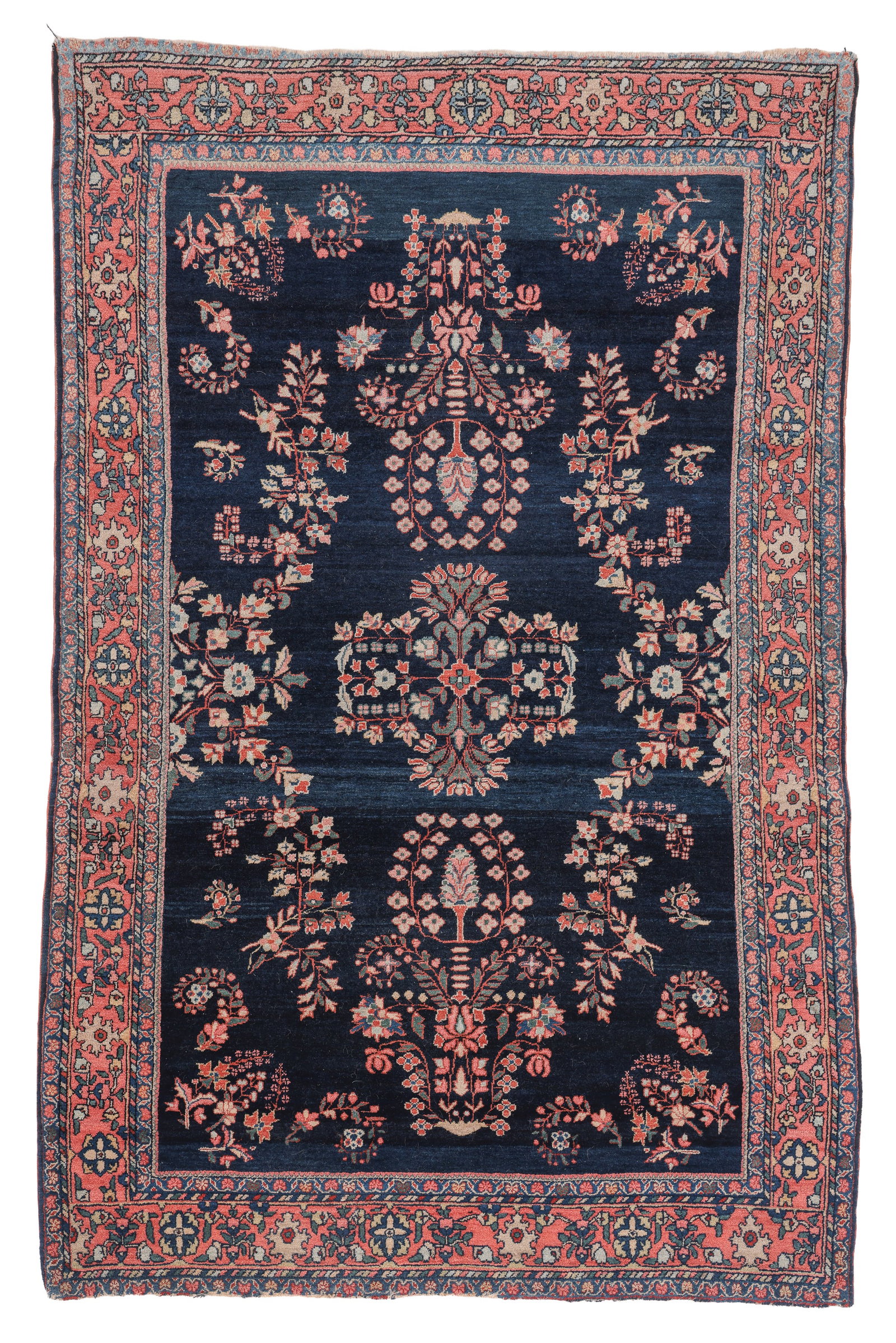 Blue Sarouk Rug, Persia, Ca. 1910, 4'3'' x 6'7'': Blue Sarouk Rug, Persia, Ca. 1910, 4'3'' x 6'7'' (130 x 201 cm). Weight: 15 lbs. Material: wool pile, cotton warp, cotton weft.