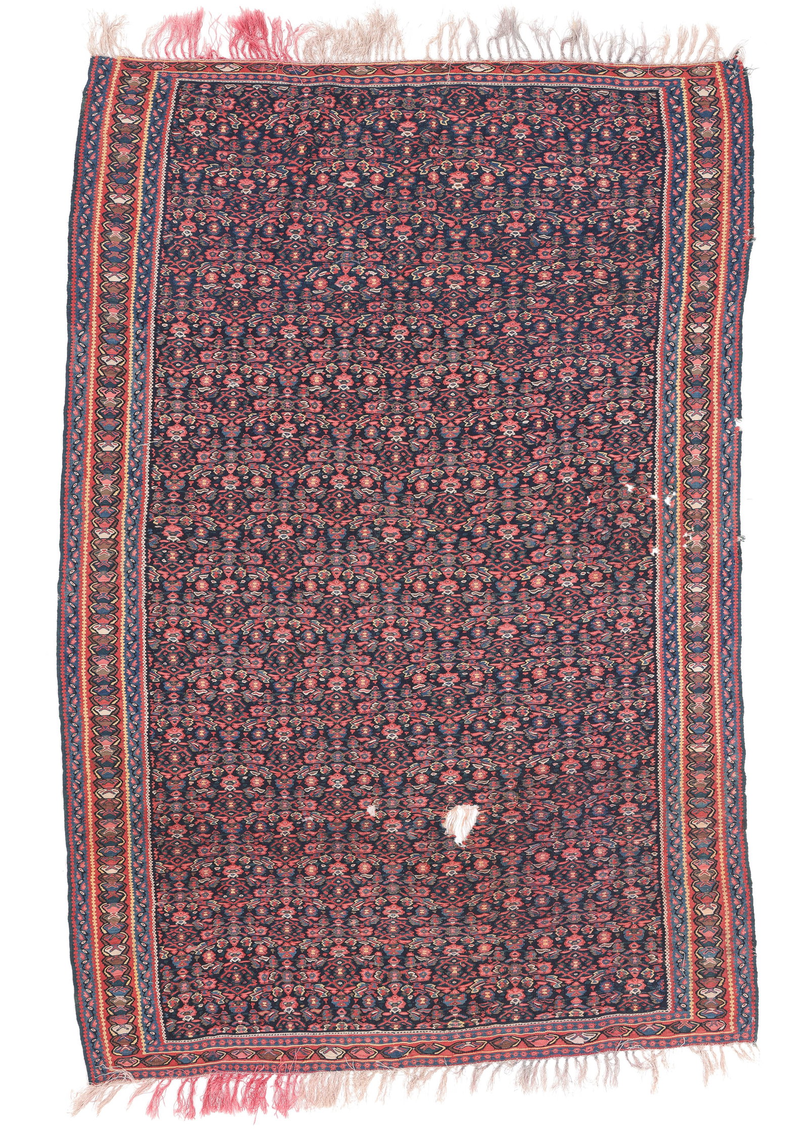 Senneh Silk Warp Kilim, Persia, Ca. 1910, 4'6'' x 6'5'': Senneh Silk Warp Kilim, Persia, Ca. 1910, 4'6'' x 6'5'' (137 x 196 cm). Weight: 4 lbs. Material: wool and silk.