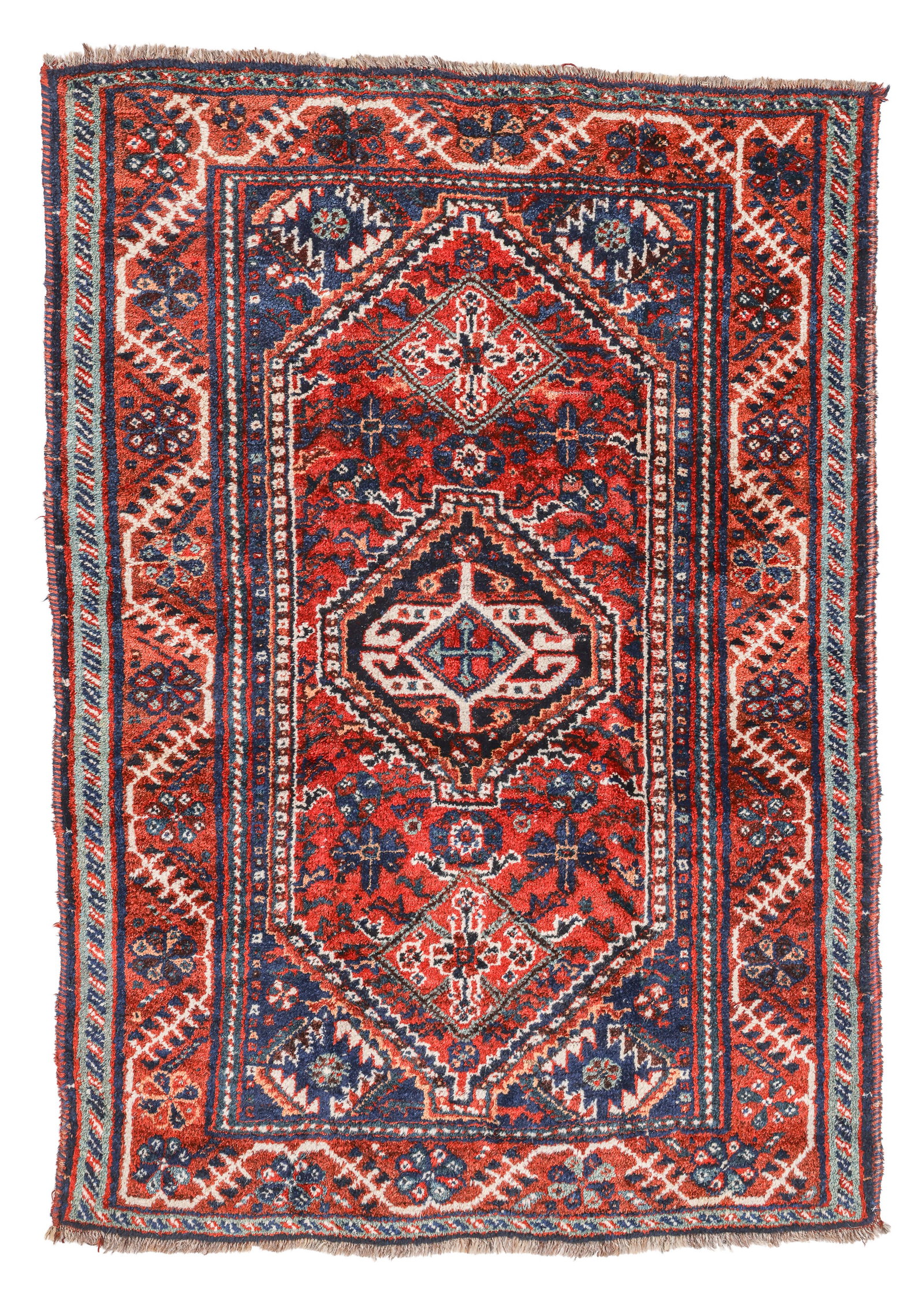 Arab Khamseh Rug, Persia, Ca. 1940, 3'9'' x 5'5'': Arab Khamseh Rug, Persia, Ca. 1940, 3'9'' x 5'5'' (114 x 165 cm). Weight: 11 lbs. Material: wool pile, wool warp, wool weft.