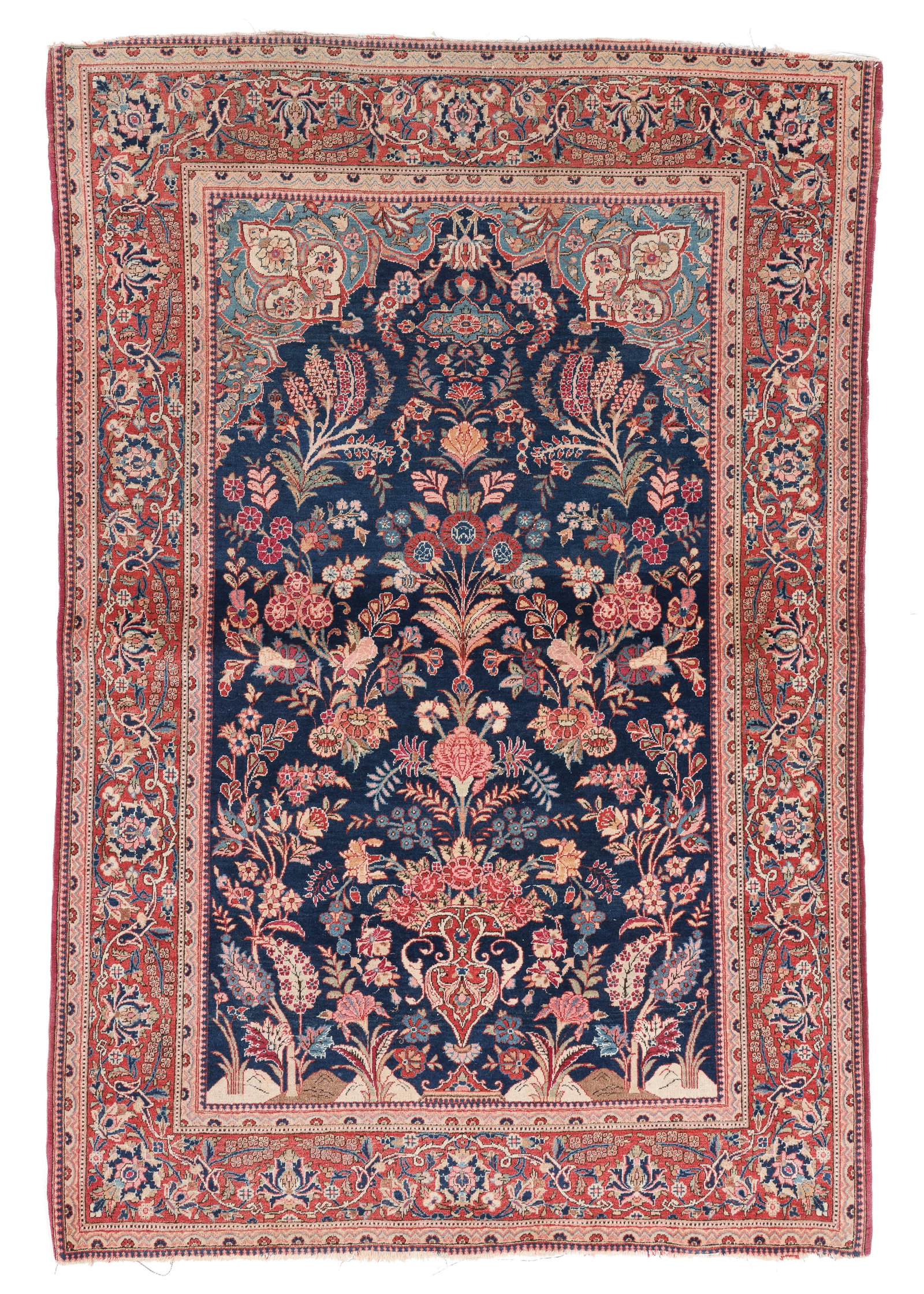 Kashan Meditation Rug, Persia, Ca. 1940, 4'3'' x 6'5'': Kashan Meditation Rug, Persia, Ca. 1940, 4'3'' x 6'5'' (130 x 196 cm). Weight: 14 lbs. Material: wool pile, cotton warp, cotton weft.