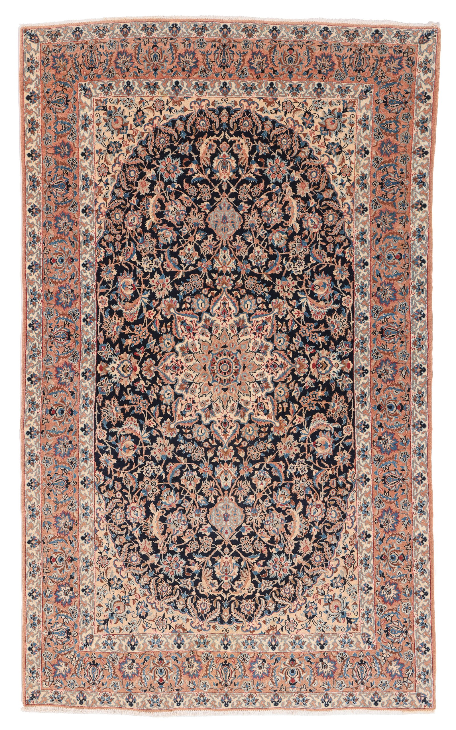 Nain Wool & Silk Rug, Persia, Mid/Late 20th C., 4'0'' x 6'8'': Nain Wool and Silk Rug, Persia, Mid/Late 20th C., 4'0'' x 6'8'' (122 x 203 cm). Weight: 14 lbs. Material: wool pile, cotton warp, cotton weft, silk highlights.