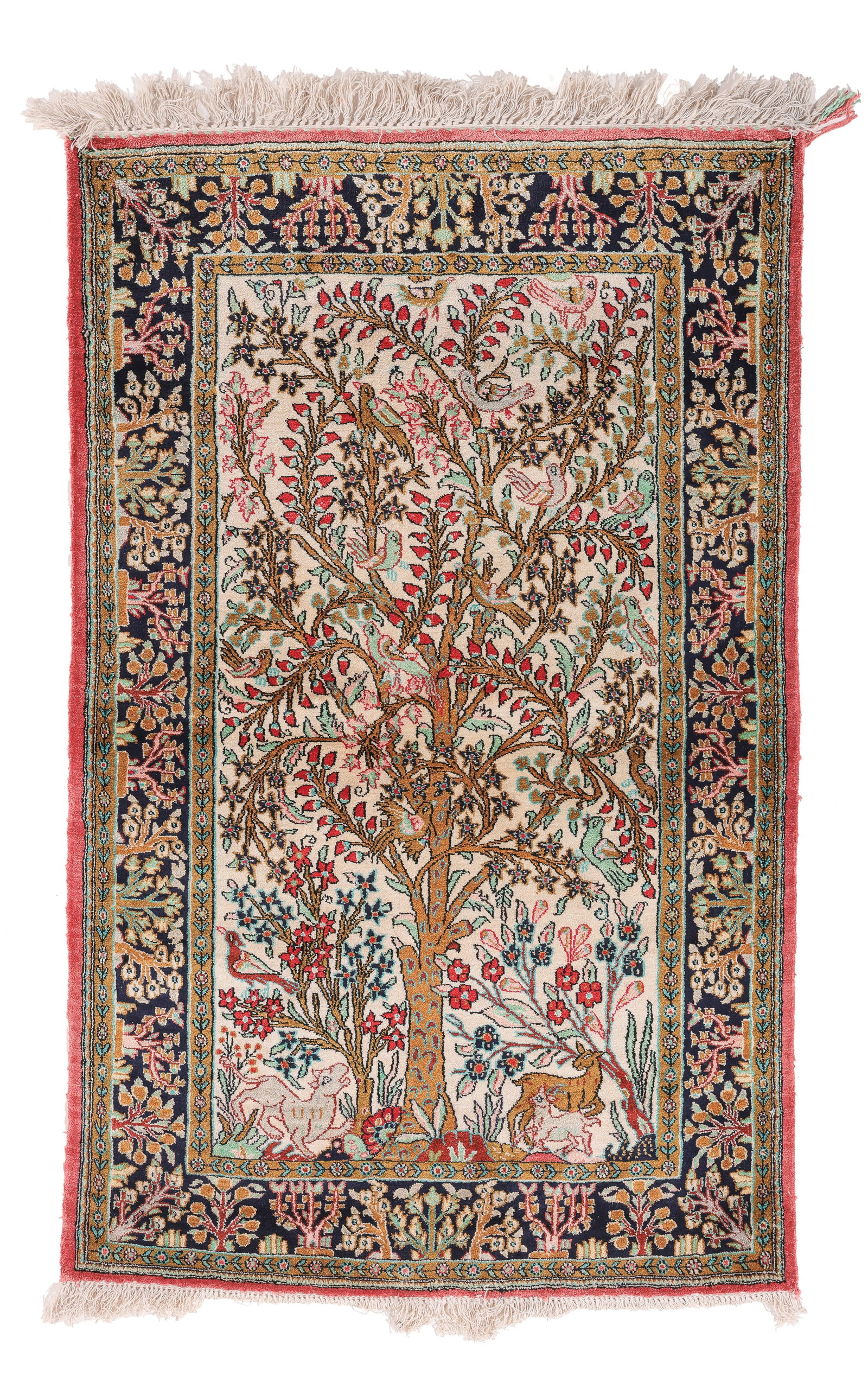 Silk Qum Meditation Rug, Persia, Late 20th C., 2'8'' x 4'2'': Silk Qum Meditation Rug, Persia, Late 20th C., 2'8'' x 4'2'' (81 x 127 cm). Weight: 6 lbs. Material: silk pile, silk warp. cotton weft.