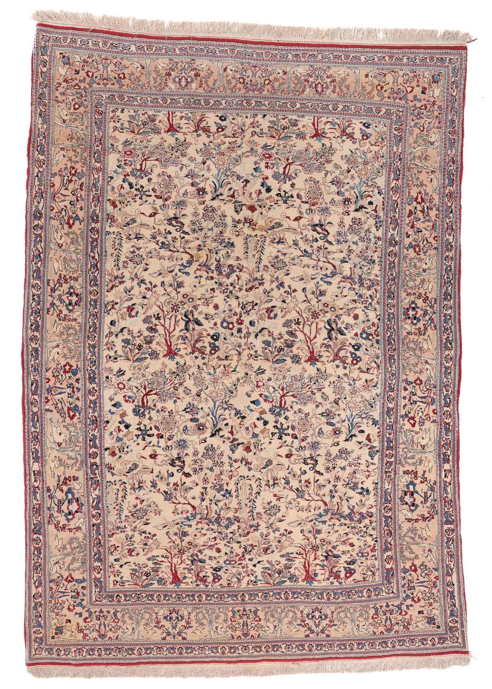 Nain Tudeshk Wool & Silk Rug, Persia, Mid/Late 20th C., 5'3'' x 7'3'': Nain Tudeshk Wool & Silk Rug, Persia, Mid/Late 20th C., 5'3'' x 7'3'' (160 x 221 cm). Weight: 18 lbs. Material: wool pile with silk highlights, silk warp, cotton weft.