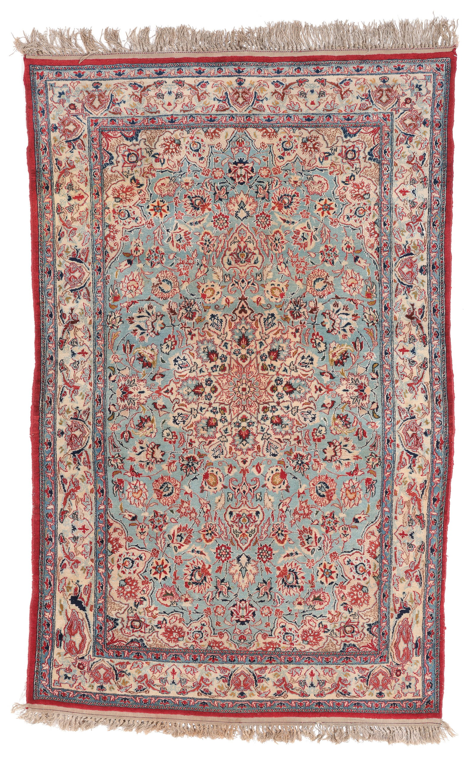 Nain Wool and Silk Rug, Persia, Mid/Late 20th C., 3'3'' x 5'2': Nain Wool and Silk Rug, Persia, Mid/Late 20th C., 3'3'' x 5'2'' (99 x 157 cm). Weight: 9 lbs. Material: wool pile, cotton warp, cotton weft, silk highlights.