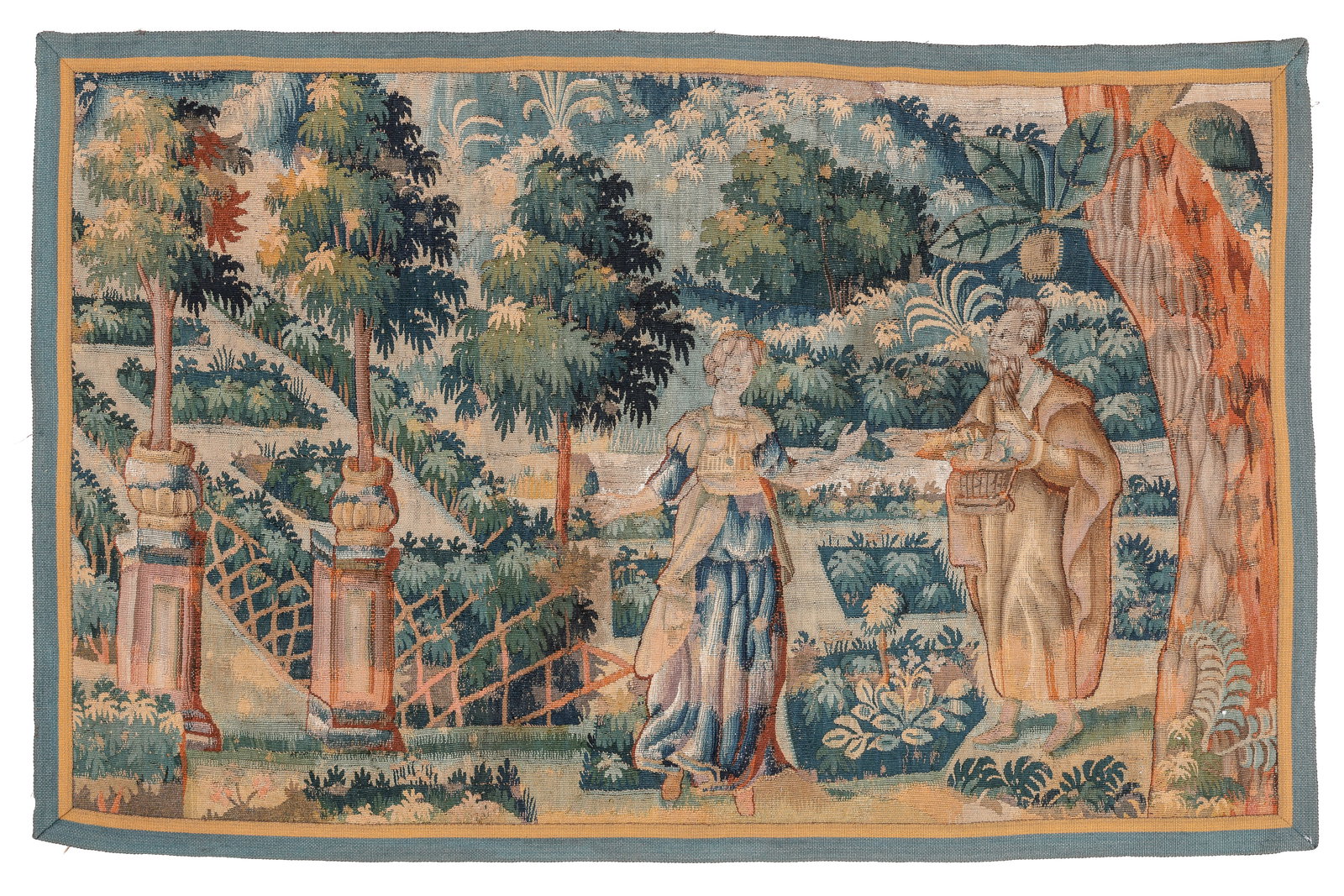 18th Century Brussels Pictorial Tapestry, 5'1'' x 3'4'': 18th Century Brussels Pictorial Tapestry, 5'1'' x 3'4'' (155 x 102 cm). Weight: 4 lbs. Wool.