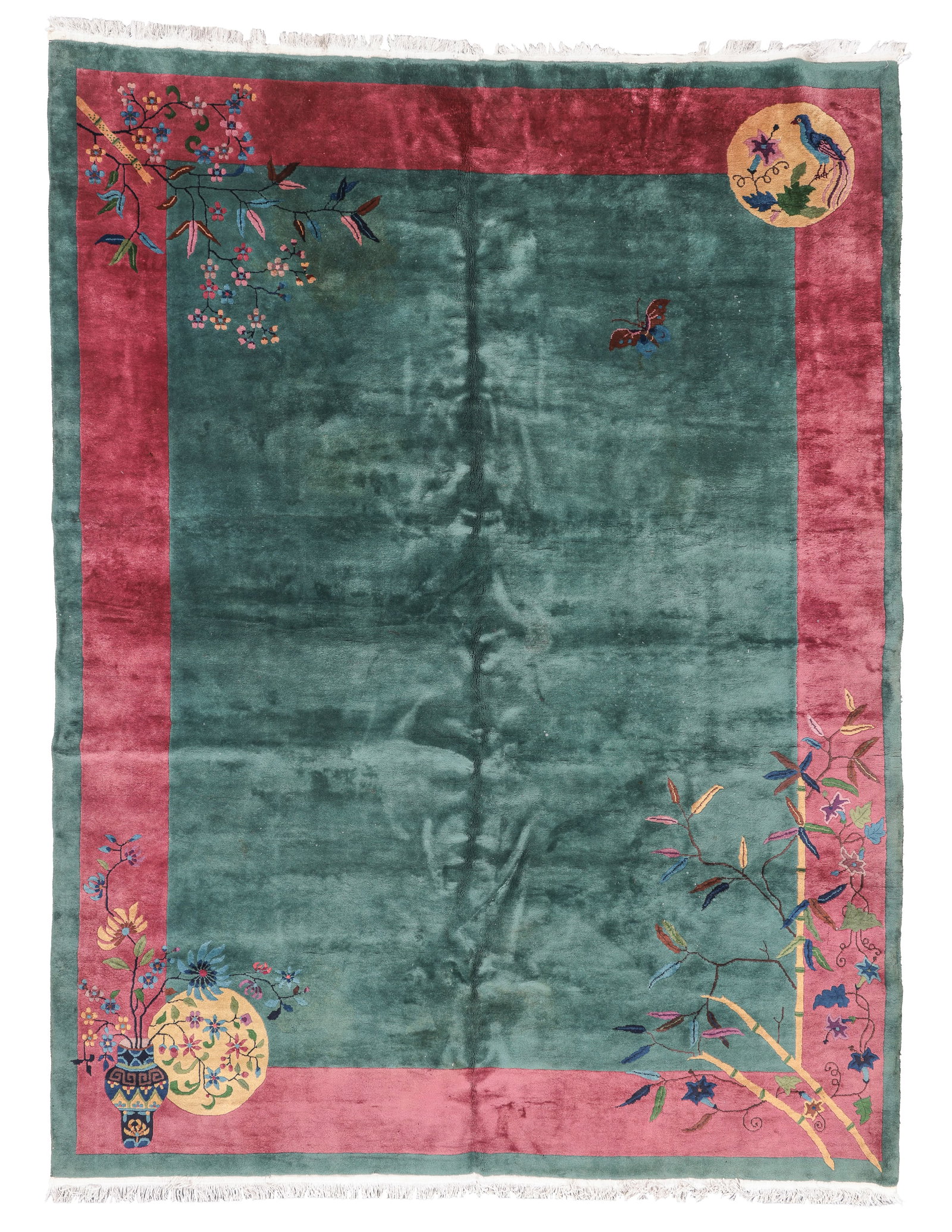 Chinese Art Deco Rug, Ca. 1930's/40's, 8'9'' x 11'7'': Chinese Art Deco Rug, Ca. 1930's/40's, 8'9'' x 11'7'' (267 x 353 cm). Weight: 108 lbs. Material: wool pile, cotton warp, cotton weft.