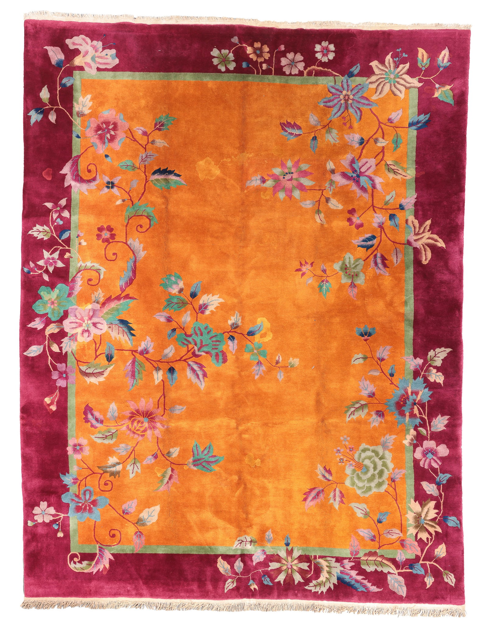Chinese Art Deco Rug, Ca. 1930's/40's, 8'10'' x 11'6'': Chinese Art Deco Rug, Ca. 1930's/40's, 8'10'' x 11'6'' (269 x 351 cm). Weight: 108 lbs. Material: wool pile, cotton warp, cotton weft.