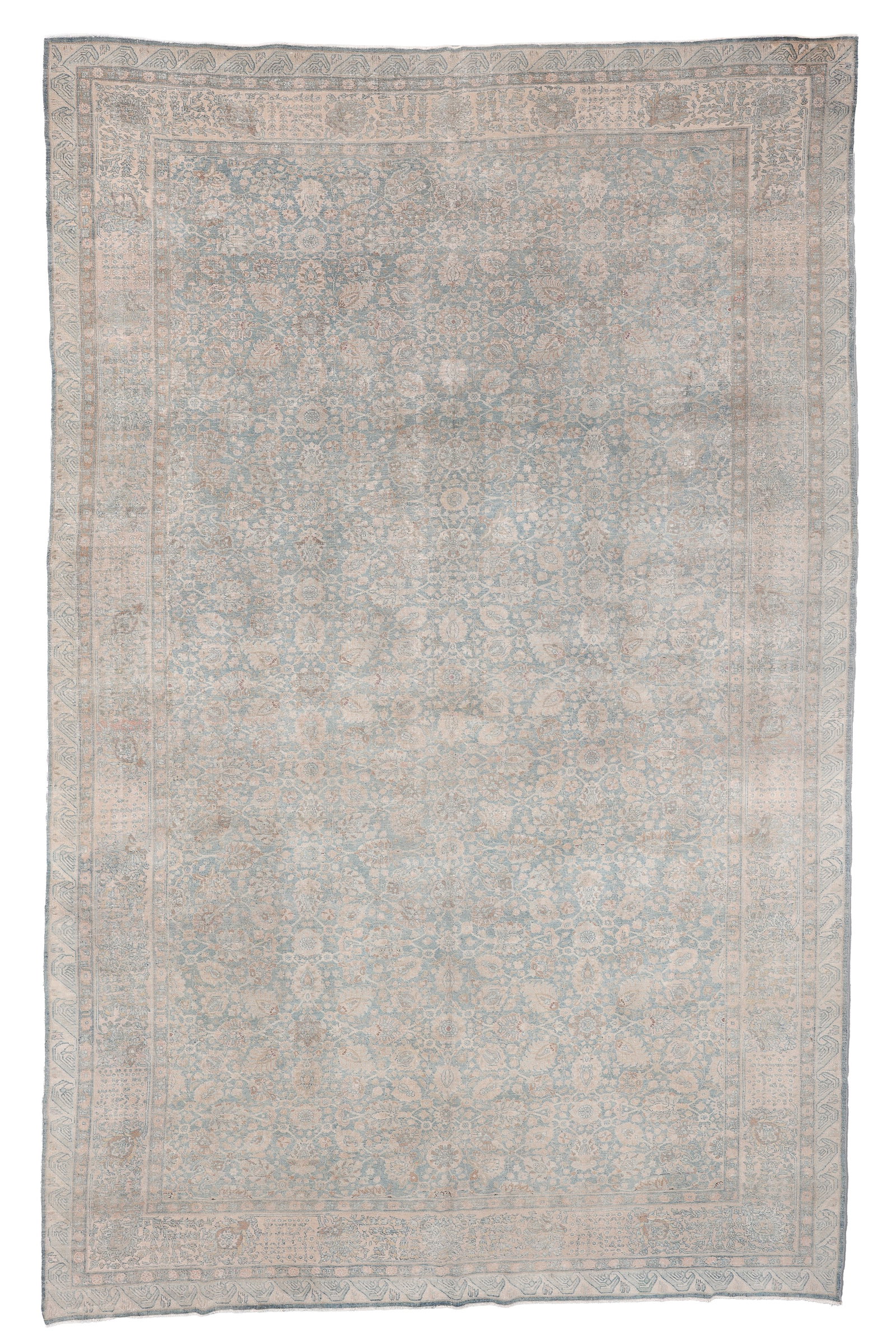 Mansion-Size Shabby Chic Tabriz Rug, Persia, Ca. 1940, 10'1'' x 16'0'': Mansion-Size Shabby Chic Tabriz Rug, Persia, Ca. 1940, 10'1'' x 16'0'' (307 x 488 cm). Weight: 75 lbs. Material: wool pile, cotton warp, cotton weft.