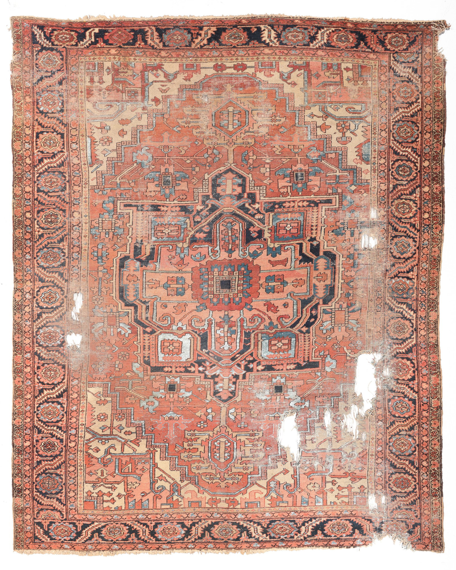 Shabby Chic Heriz Rug, Persia, Late 19th C., 10'1'' x 12'8'': Shabby Chic Heriz Rug, Persia, Late 19th C., 10'1'' x 12'8'' (307 x 386 cm). Weight: 53 lbs. Material: wool pile, cotton warp, cotton weft.