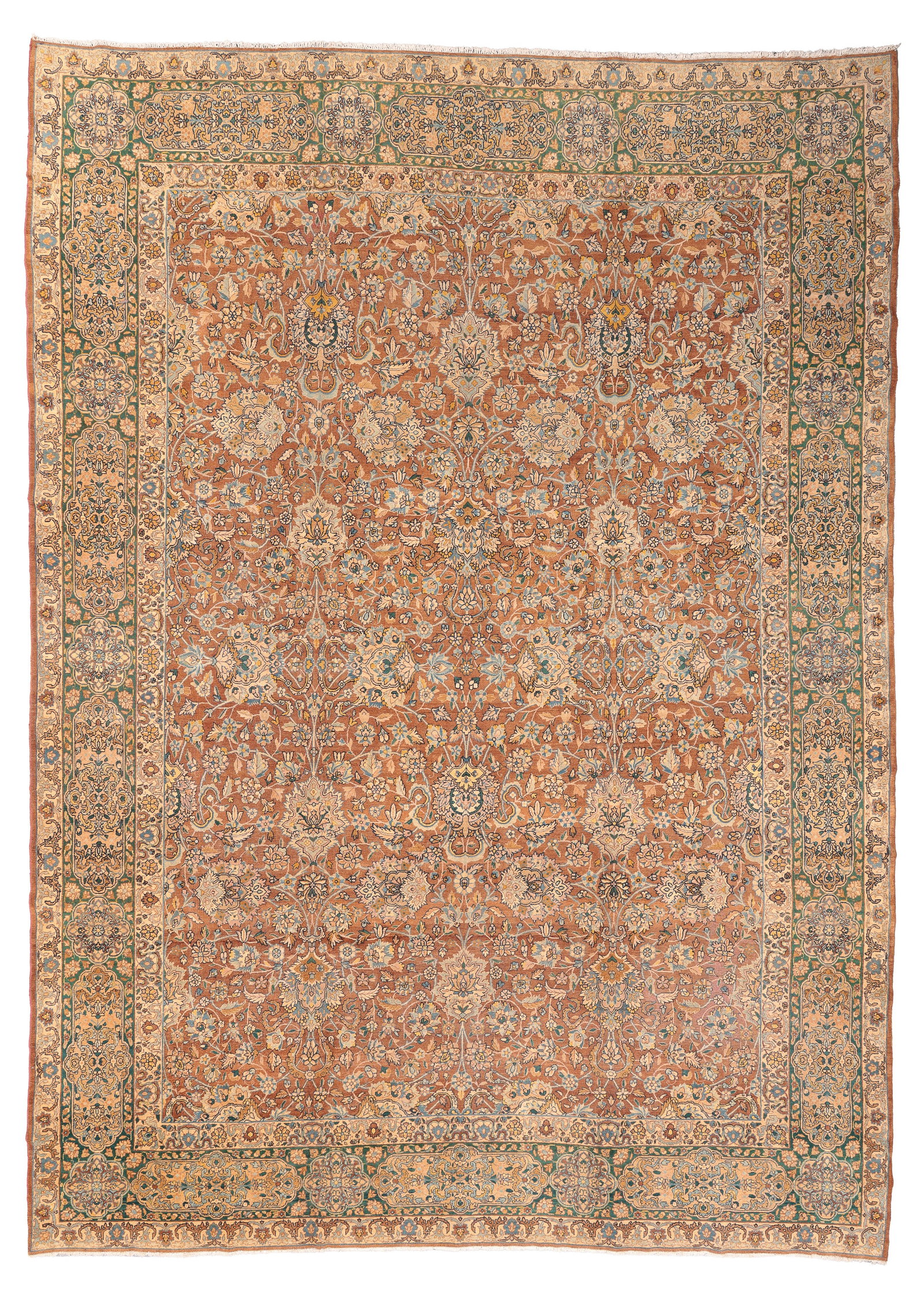 Kerman Rug, Persia, Early 20th C., 9'9'' x 13'6'': Kerman Rug, Persia, Early 20th C., 9'9'' x 13'6'' (297 x 411 cm). Weight: 57 lbs. Material: wool pile, cotton warp, cotton weft.