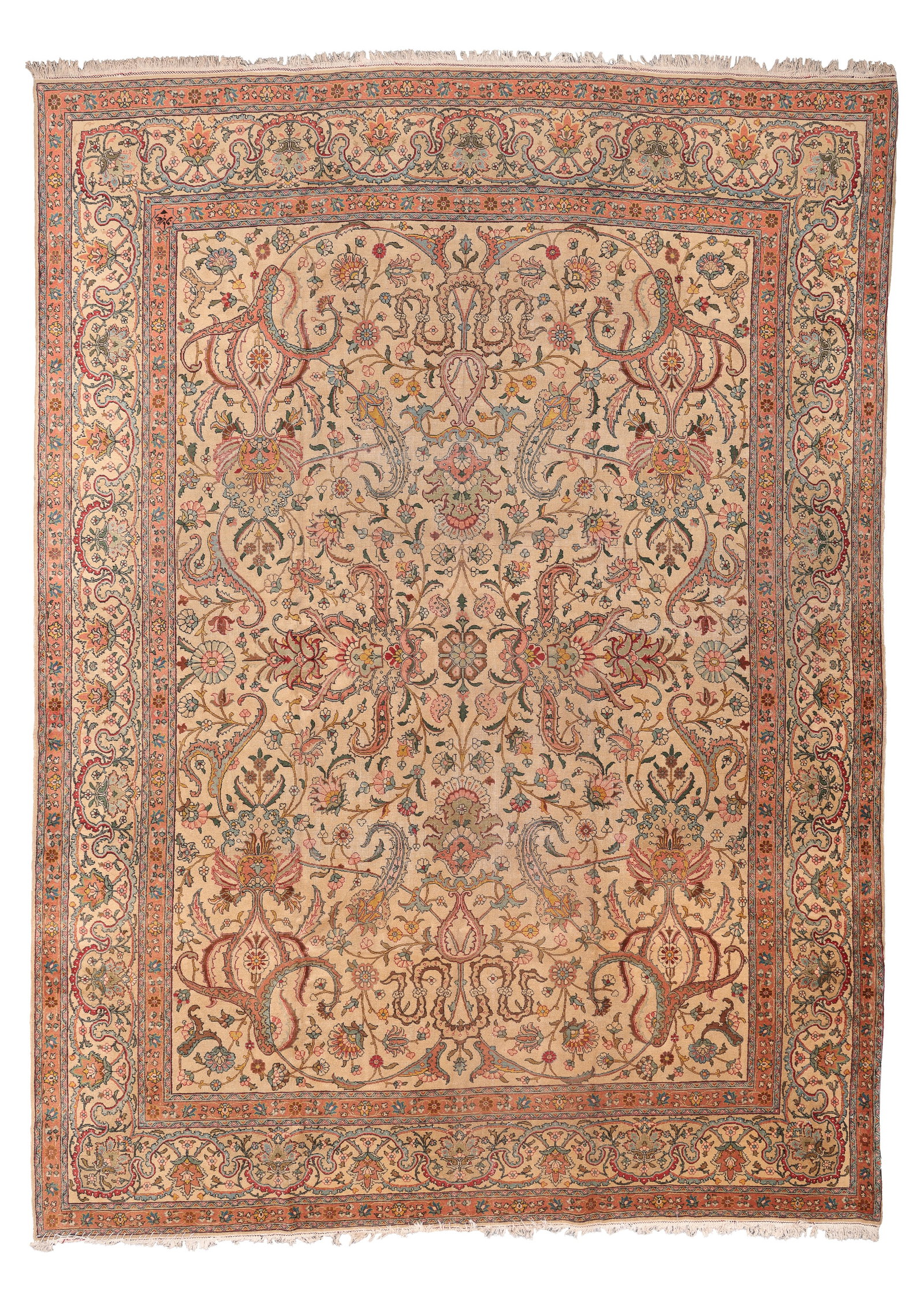 Tabriz Rug, Persia, Mid 20th C., 9'7'' x 12'11'': Tabriz Rug, Persia, Mid 20th C., 9'7'' x 12'11'' (292 x 394 cm). Weight: 65 lbs. Material: wool pile, cotton warp, cotton weft.