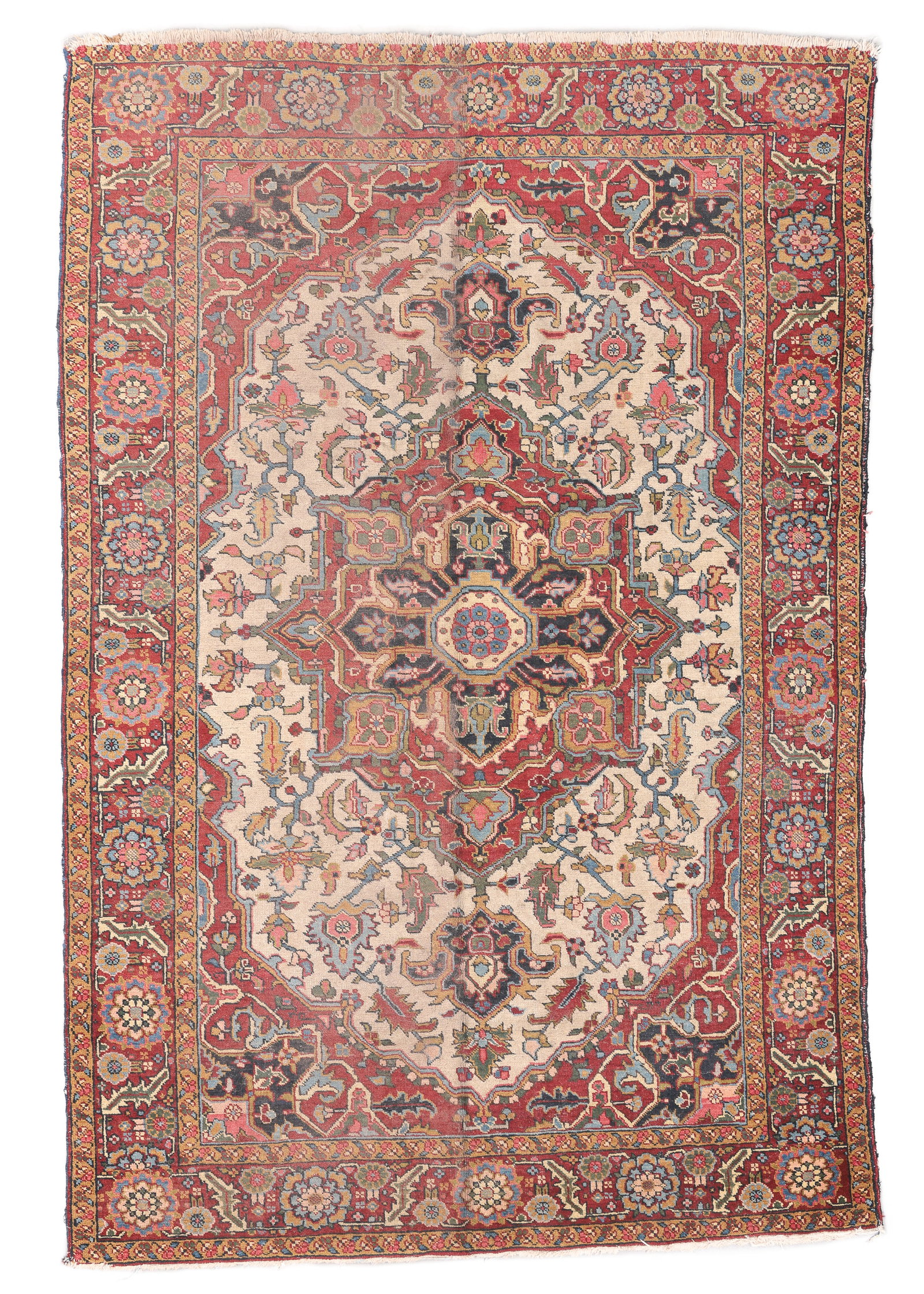 Heriz Rug, Persia, Ca. 1900, 6'4'' x 9'3'': Heriz Rug, Persia, Ca. 1900, 6'4'' x 9'3'' (193 x 282 cm). Weight: 42 lbs. Material: wool pile, cotton warp, cotton weft.