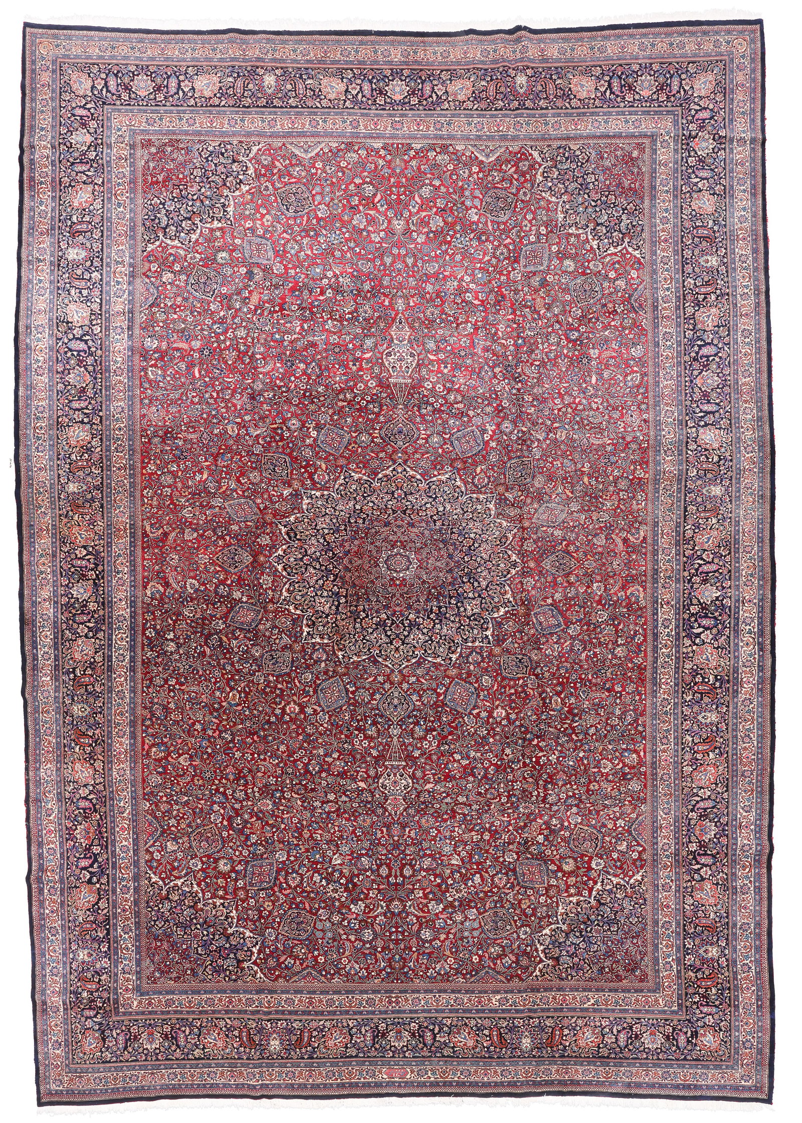 Mansion-Size Amoghli Meshed Rug, Persia, Ca. 1900, 15'7'' x 22'5'': Mansion-Size Amoghli Meshed Rug, Persia, Ca. 1900, 15'7'' x 22'5'' (475 x 683 cm). Weight: 210 lbs. Material: wool pile, cotton warp, cotton weft.