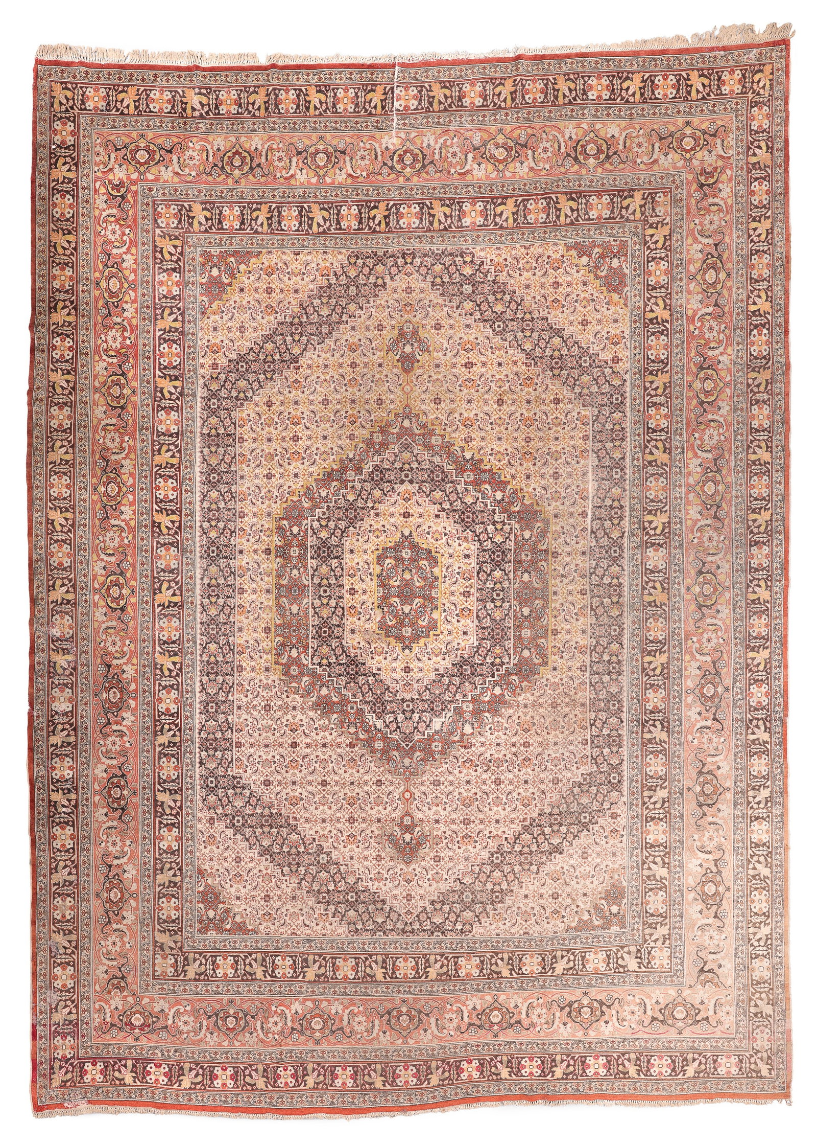 Mansion-Size Tabriz Rug, Persia, Ca. 1900, 14'6'' x 17'5'': Mansion-Size Tabriz Rug, Persia, Ca. 1900, 14'6'' x 17'5'' (442 x 531 cm). Weight: 100 lbs. Material: wool pile, cotton warp, cotton weft.